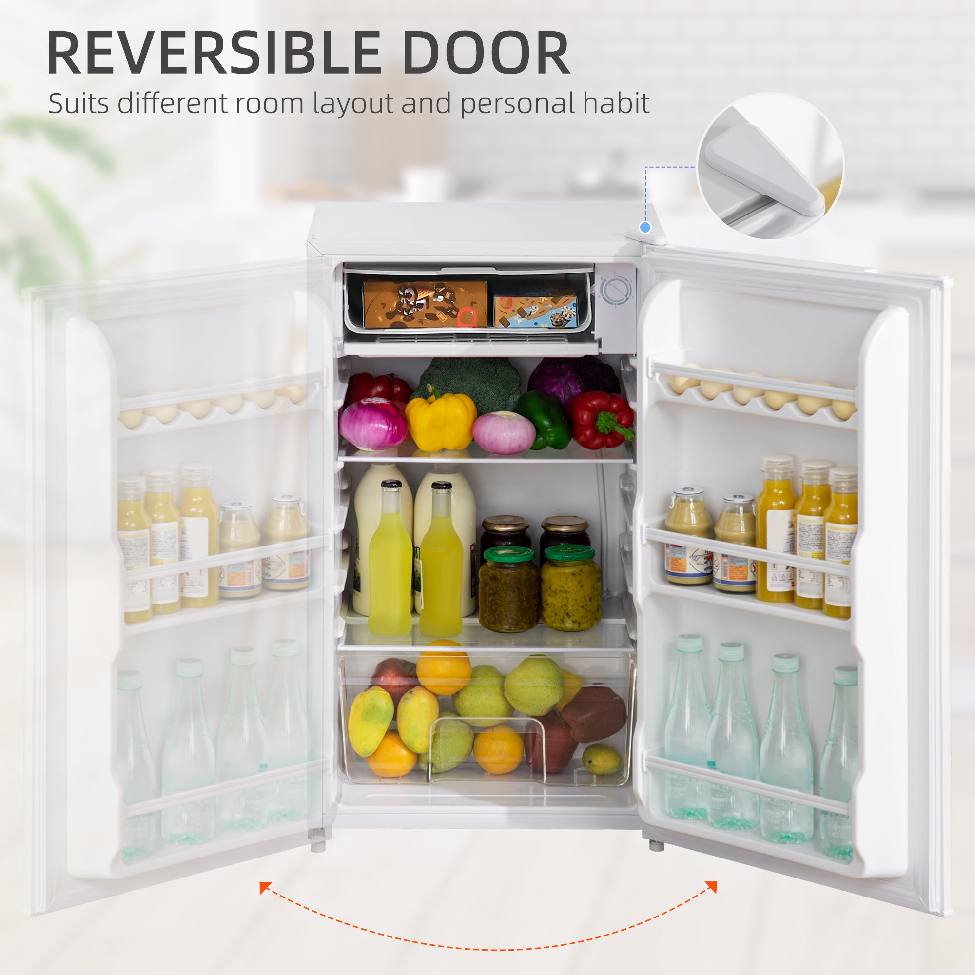 HOMCOM 91 Litre Freestanding Under Counter Fridge Freezer with Chiller Box, Reversible Door, Adjustable Thermostat, 47.5cm Wide, Noise Level: Decibels 40, White - North Peak Garden Furniture
