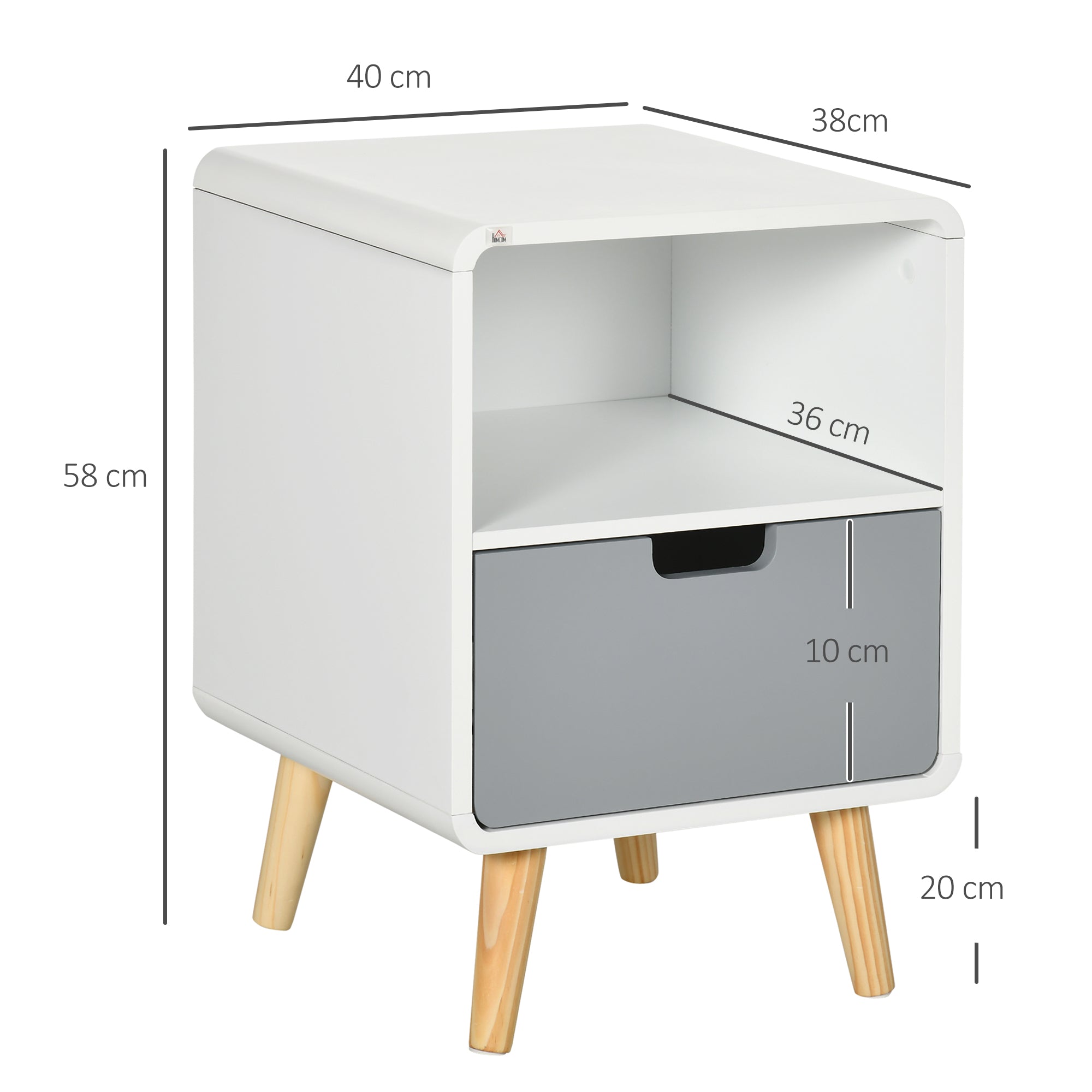 HOMCOM Wooden Bedside Table End Nightstand With Drawer Wood Lamp Desk Storage Unit Bedroom Scandinavian Nordic Style, Set of 2 - North Peak Garden Furniture