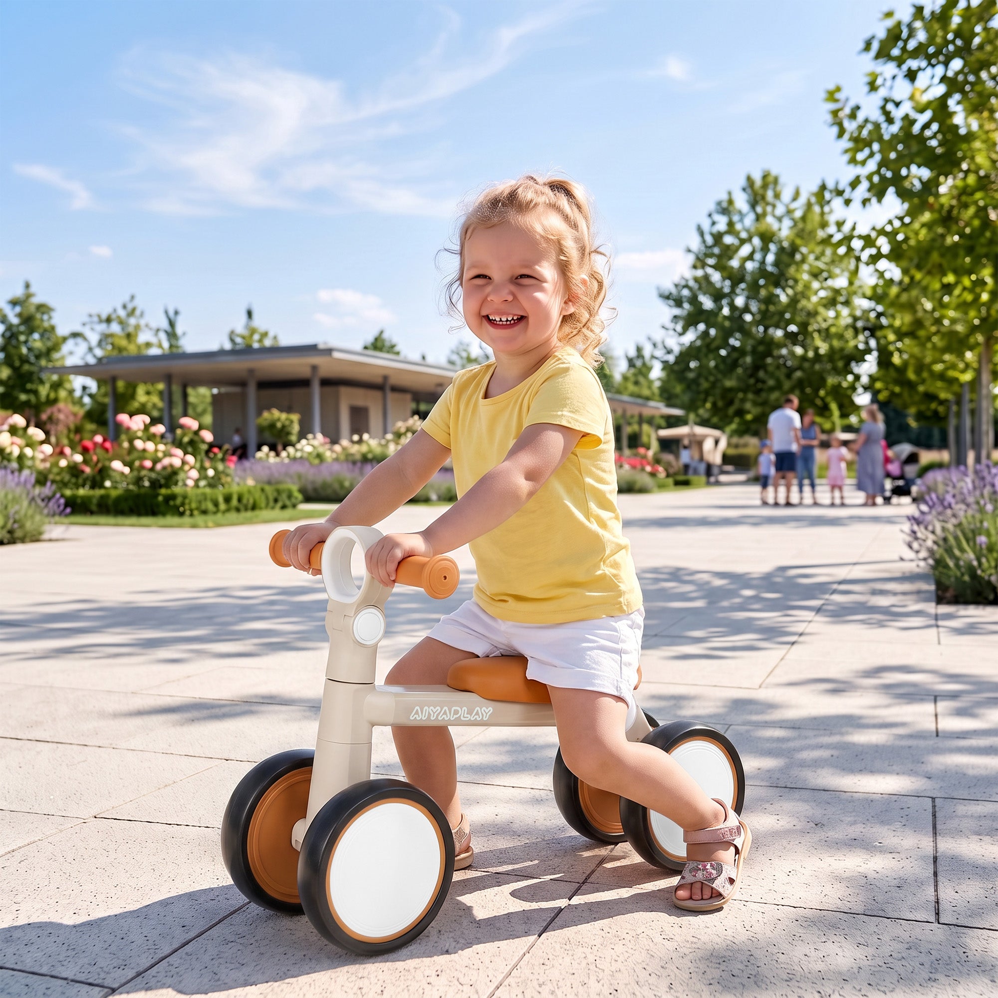 AIYAPLAY Balance Bike, Lightweight Baby Balance Bike with Foldable Design, Adjustable Seat, No Pedal for 1-2 Years, Cream White