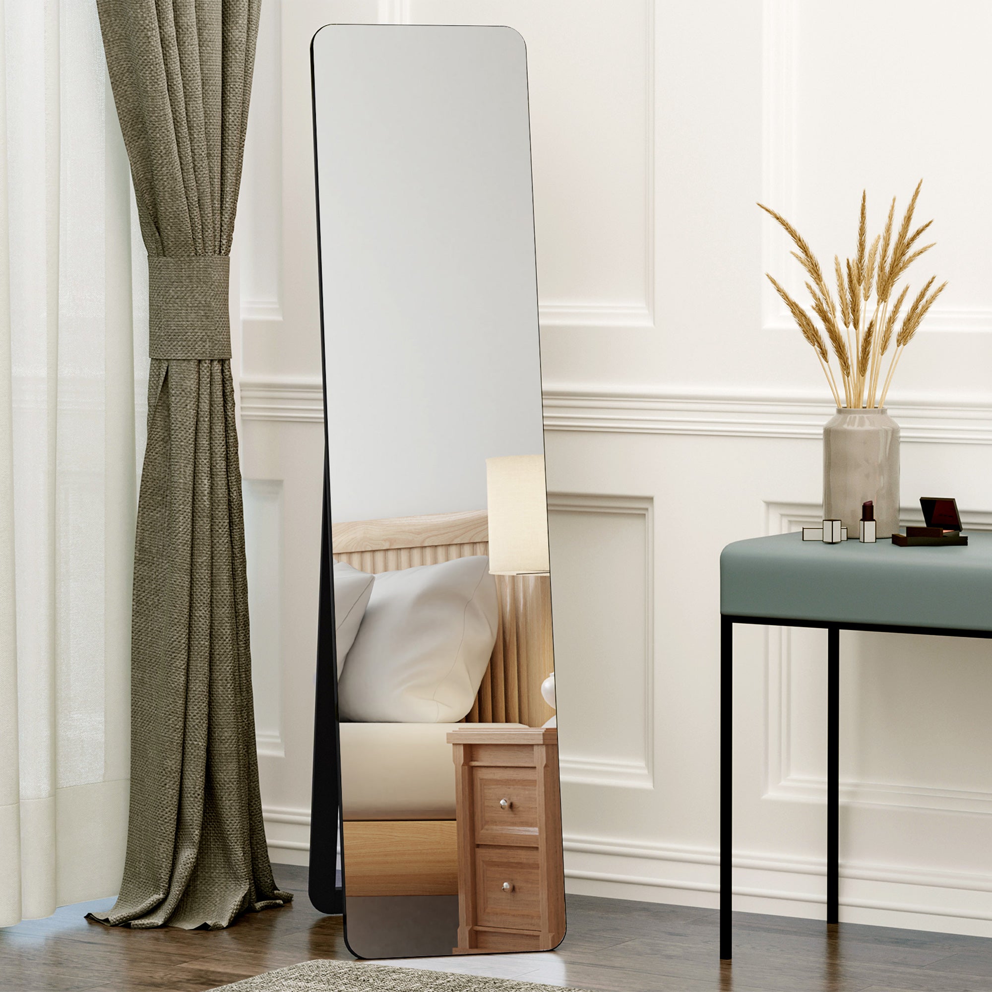 HOMCOM Full Length Mirror, Free Standing or Wall Hanging, Tall Full Body Mirror for Bedroom, Hallway, Black