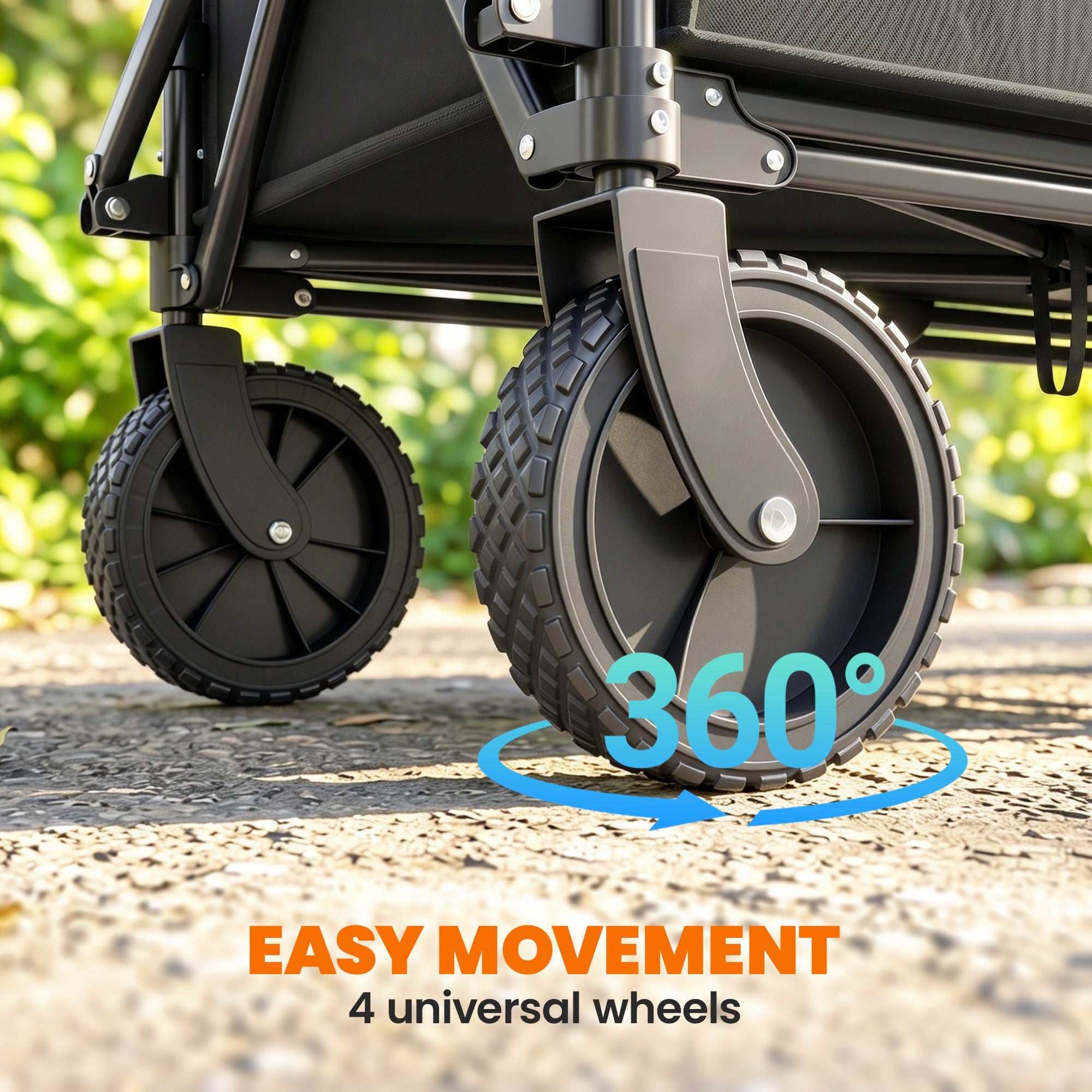 Outsunny 120L Folding Garden Trolley Cart, Outdoor Collapsible Wagon with Wheels and Adjustable Handle for Beach, Camping, Festival, Black