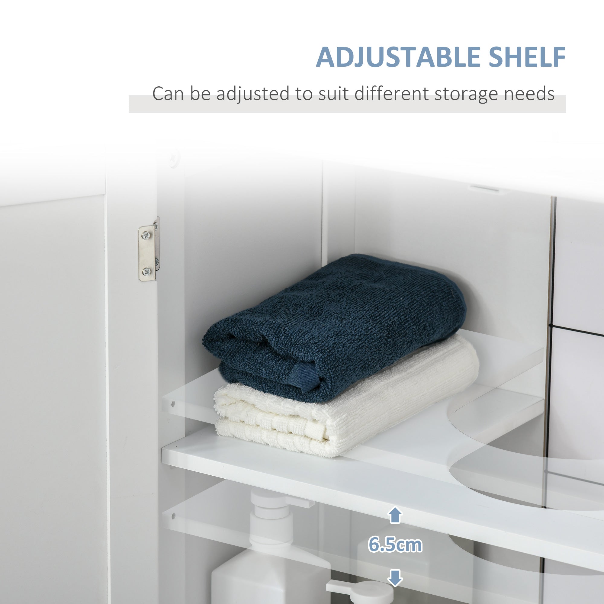 kleankin 60x60cm Under-Sink Storage Cabinet w/ Adjustable Shelf Handles Drain Hole Bathroom Cabinet Space Saver Organizer White - North Peak Garden Furniture