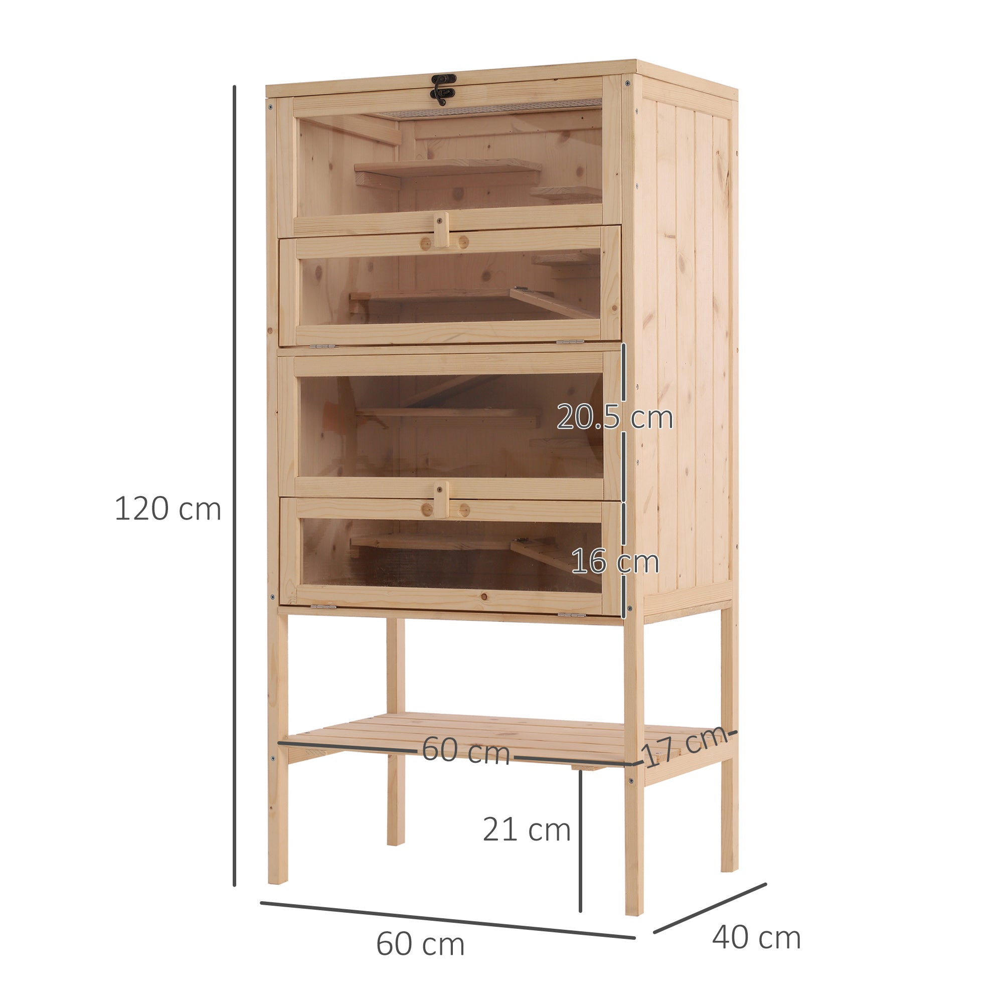 PawHut Hamster Cage Wooden Mouse Rodent Small Pet Animals 4 Layers Tall Bottom Storage Shelf Easy Clean - North Peak Garden Furniture
