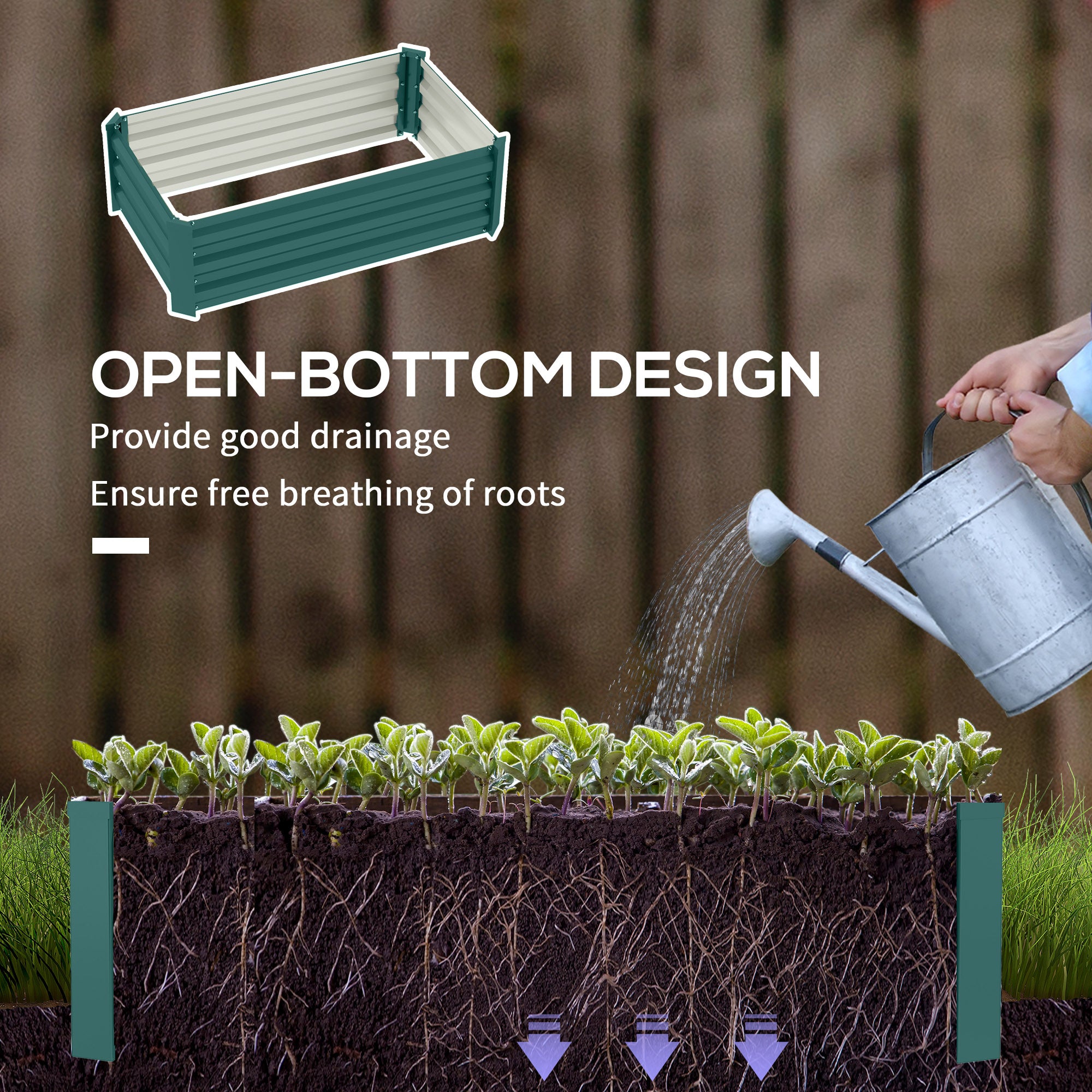 Outsunny Set of Two 60 x 100cm Galvanised Steel Planters, Green - North Peak Garden Furniture
