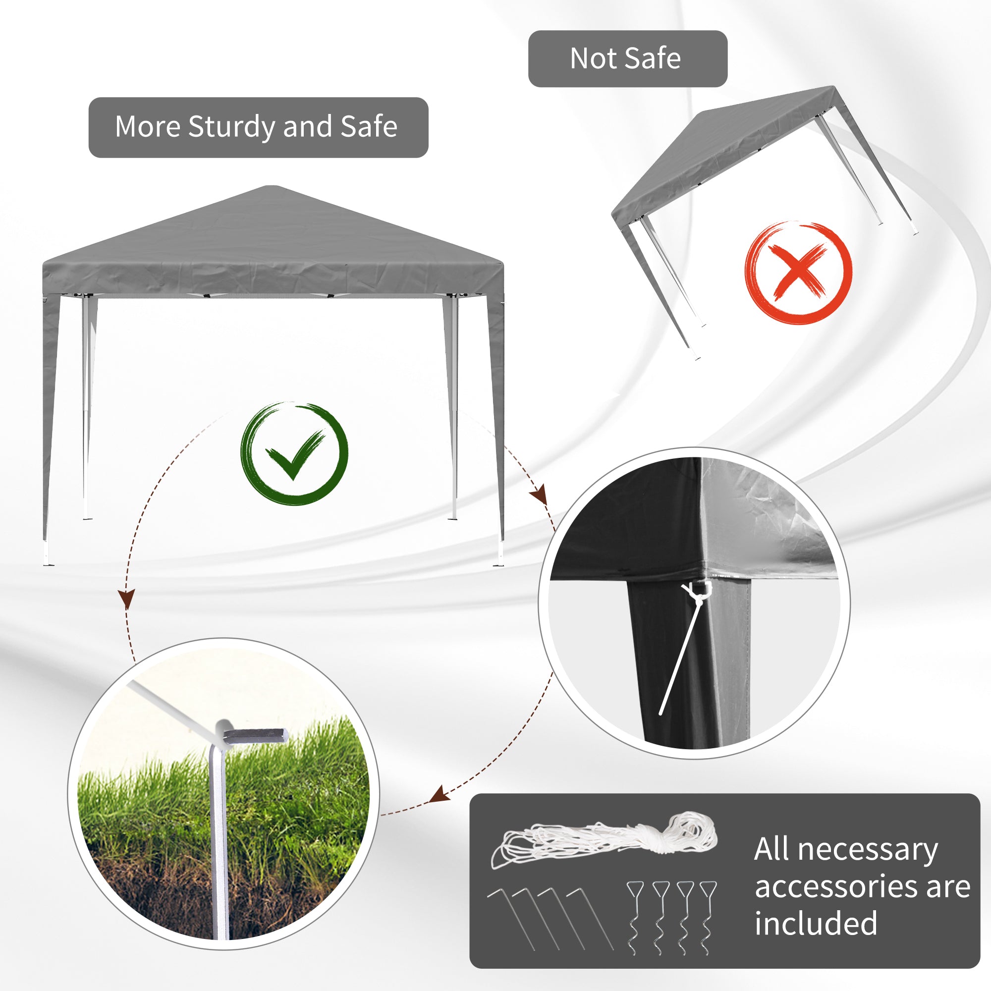 Outsunny 3 x 3 m Garden Pop Up Gazebo Marquee Party Tent Wedding Canopy, Height Adjustable with Carrying Bag, Grey - North Peak Garden Furniture