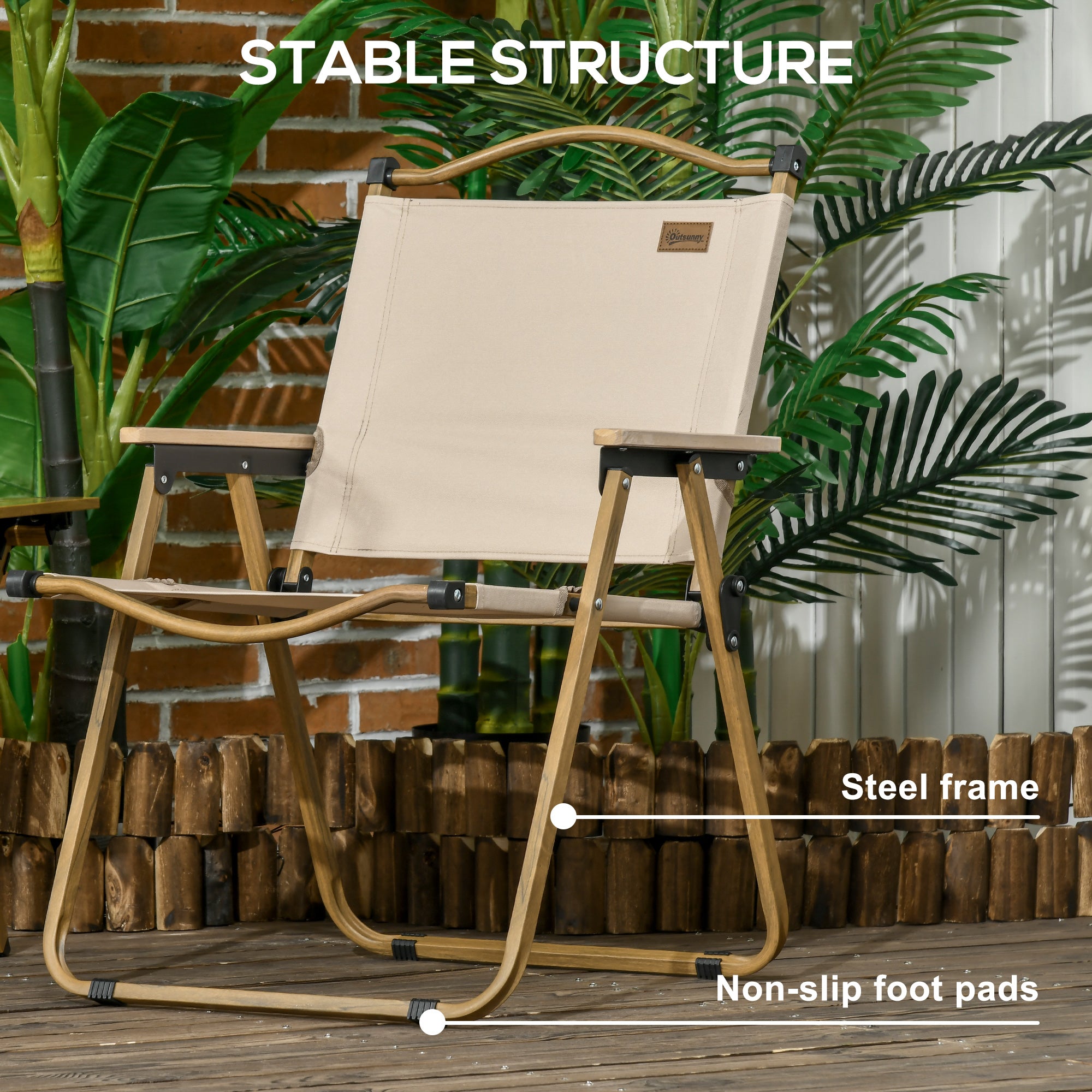 Outsunny Camping Chair for Adults, Lightweight Folding Chair, Portable Chair for Camping, Fishing, Beach and Outdoor Travel, Khaki - North Peak Garden Furniture