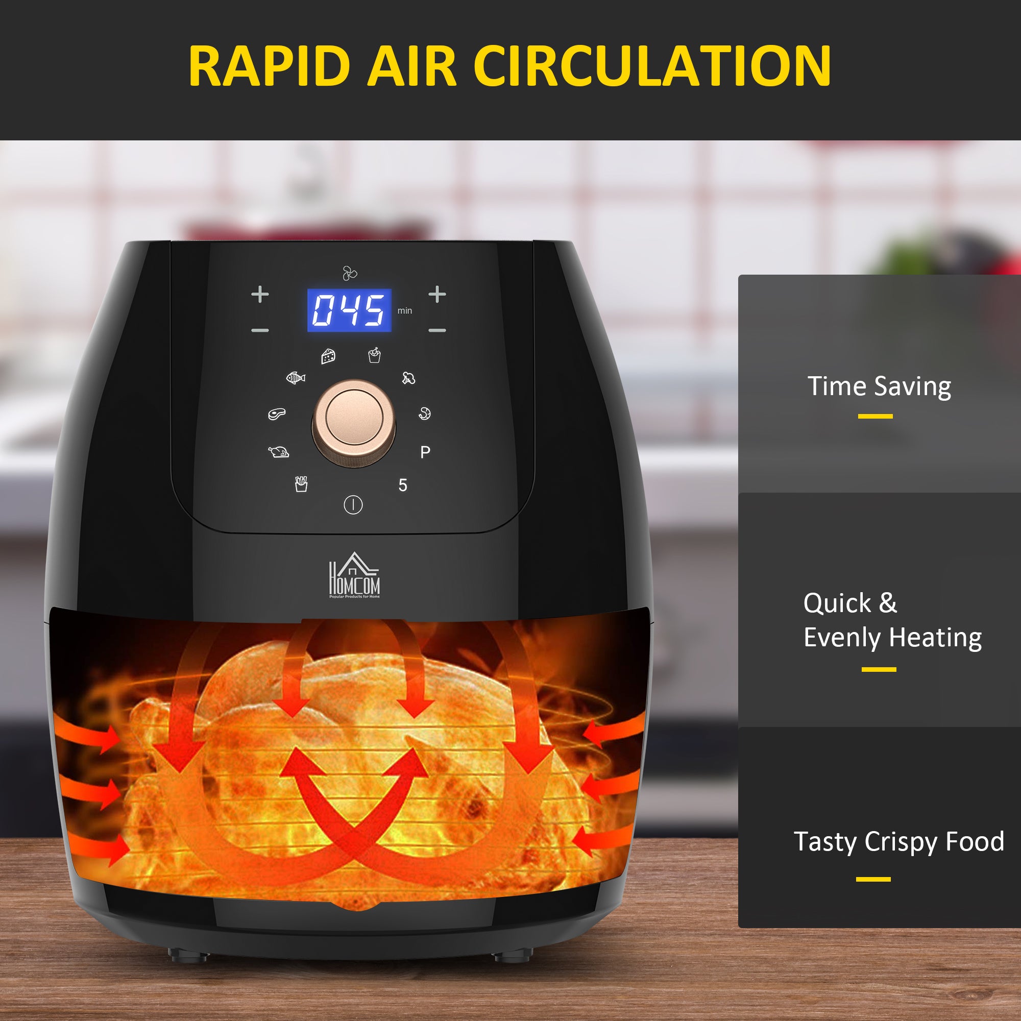 HOMCOM 5.5L 1700W Air Fryer, with Digital Display, 80-200℃ Temperature - North Peak Garden Furniture