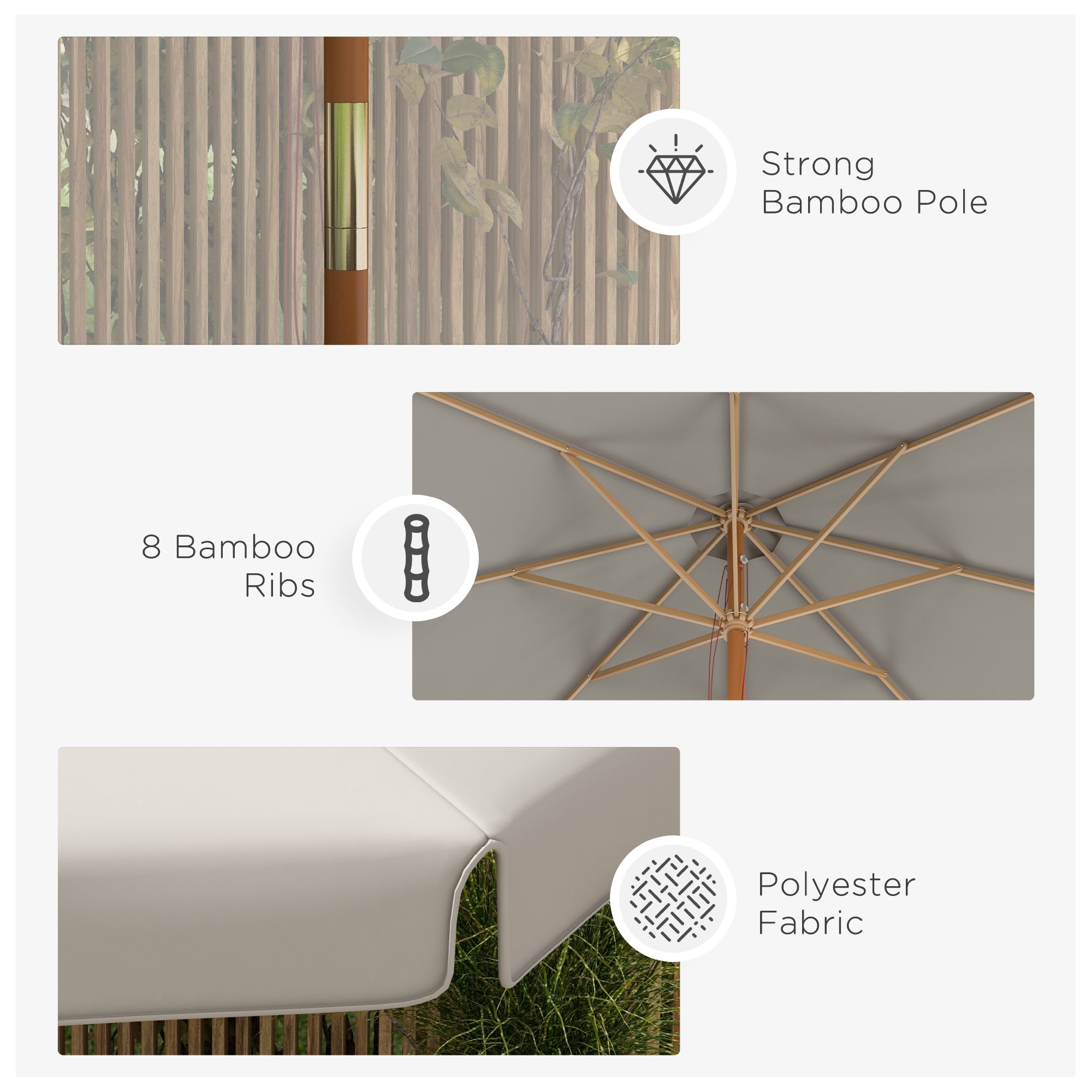 Outsunny 3.3m Elegant Wooden Parasol - Grey