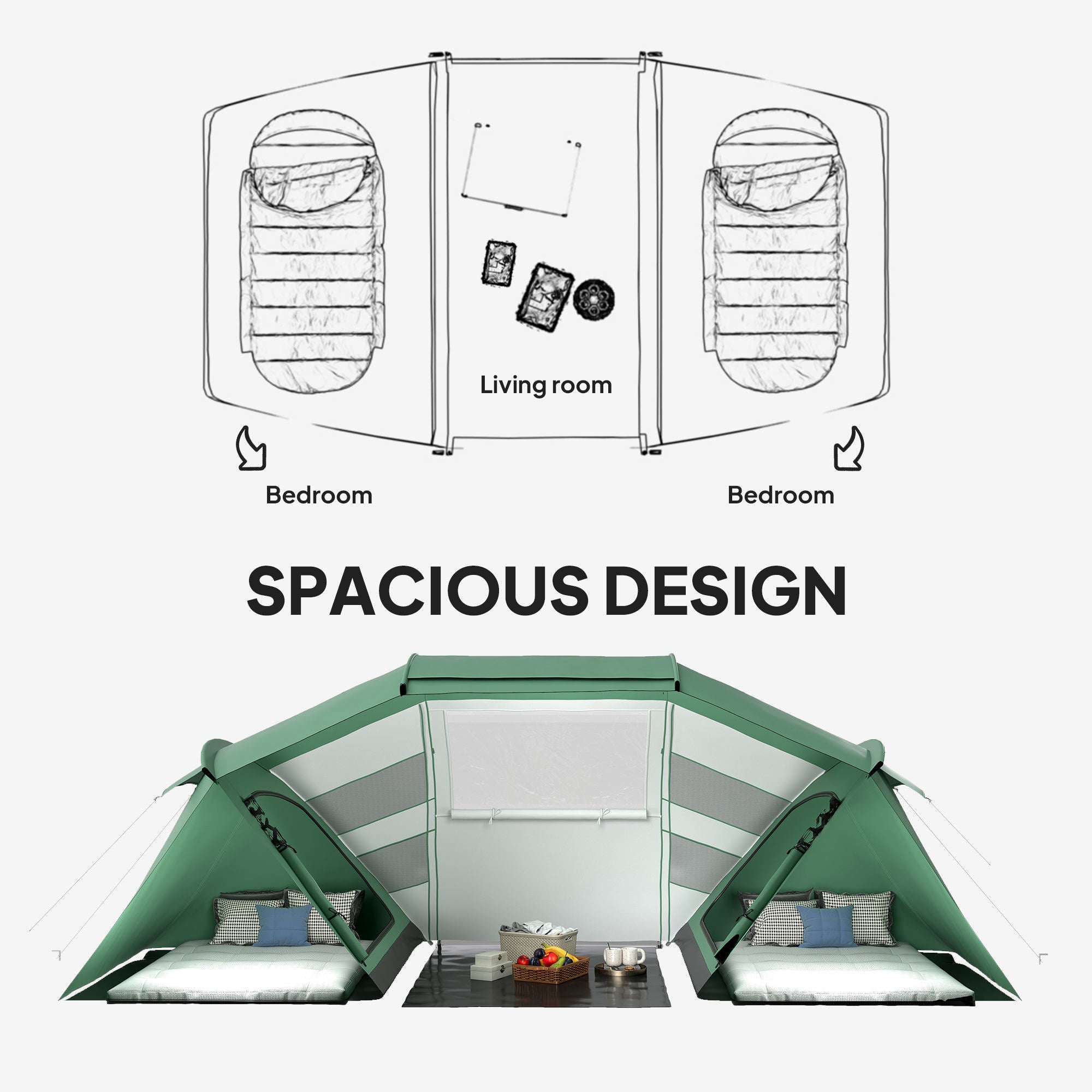 Outsunny 4-6 Man UV Protection Camping Tent - Green and White - North Peak Garden Furniture