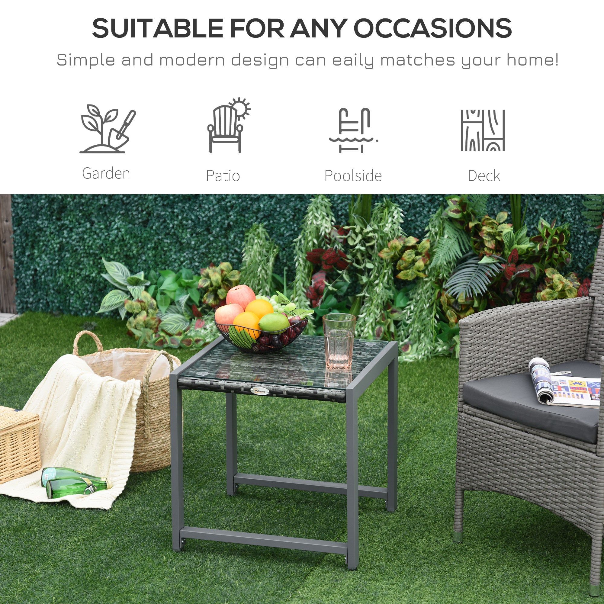 Outsunny Rattan End Table Side Coffee Desk Outdoor Patio Wicker Sofa Chat Garden Furniture - North Peak Garden Furniture