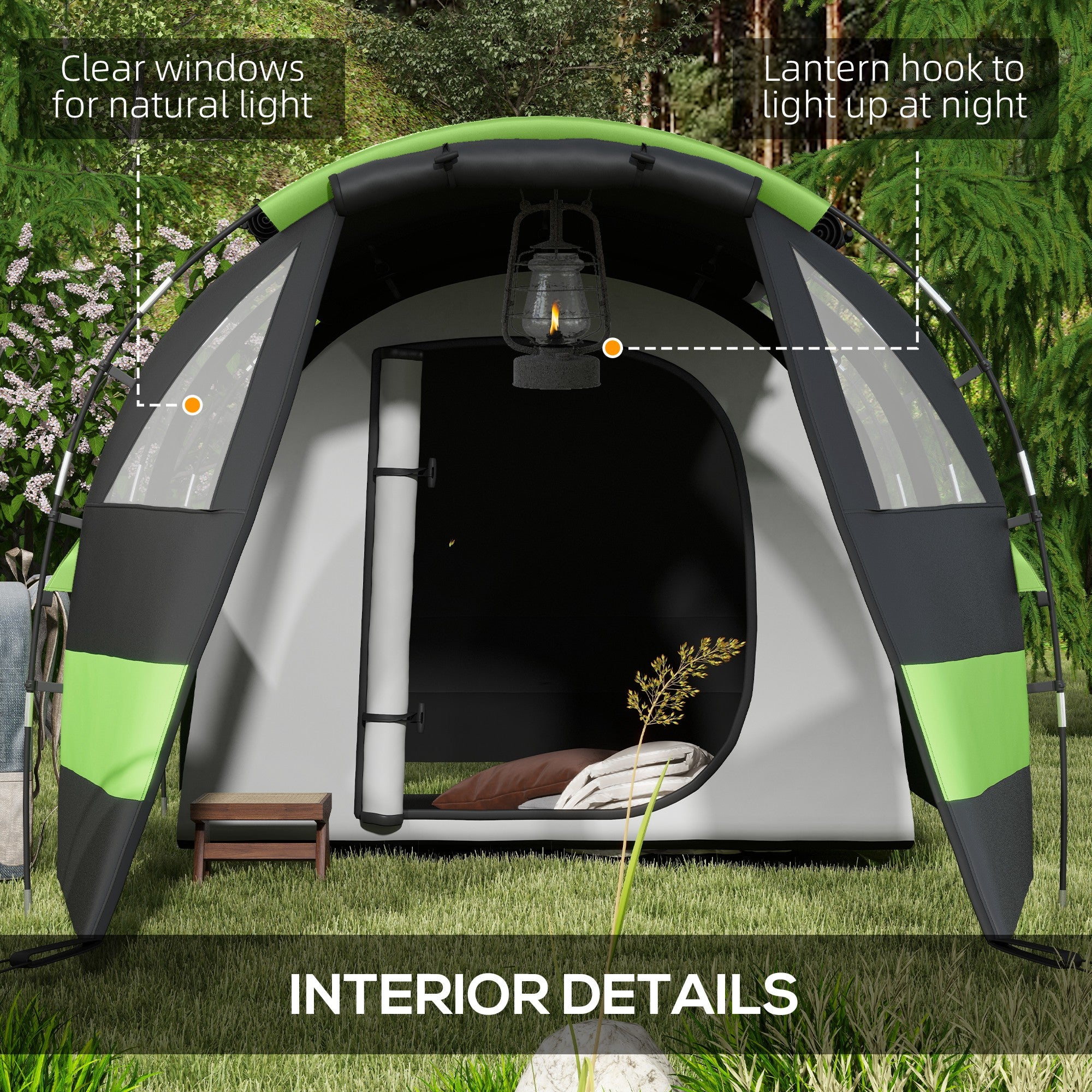 Outsunny Four Man, Two Room Blackout Tent, with Accessories - Black - North Peak Garden Furniture