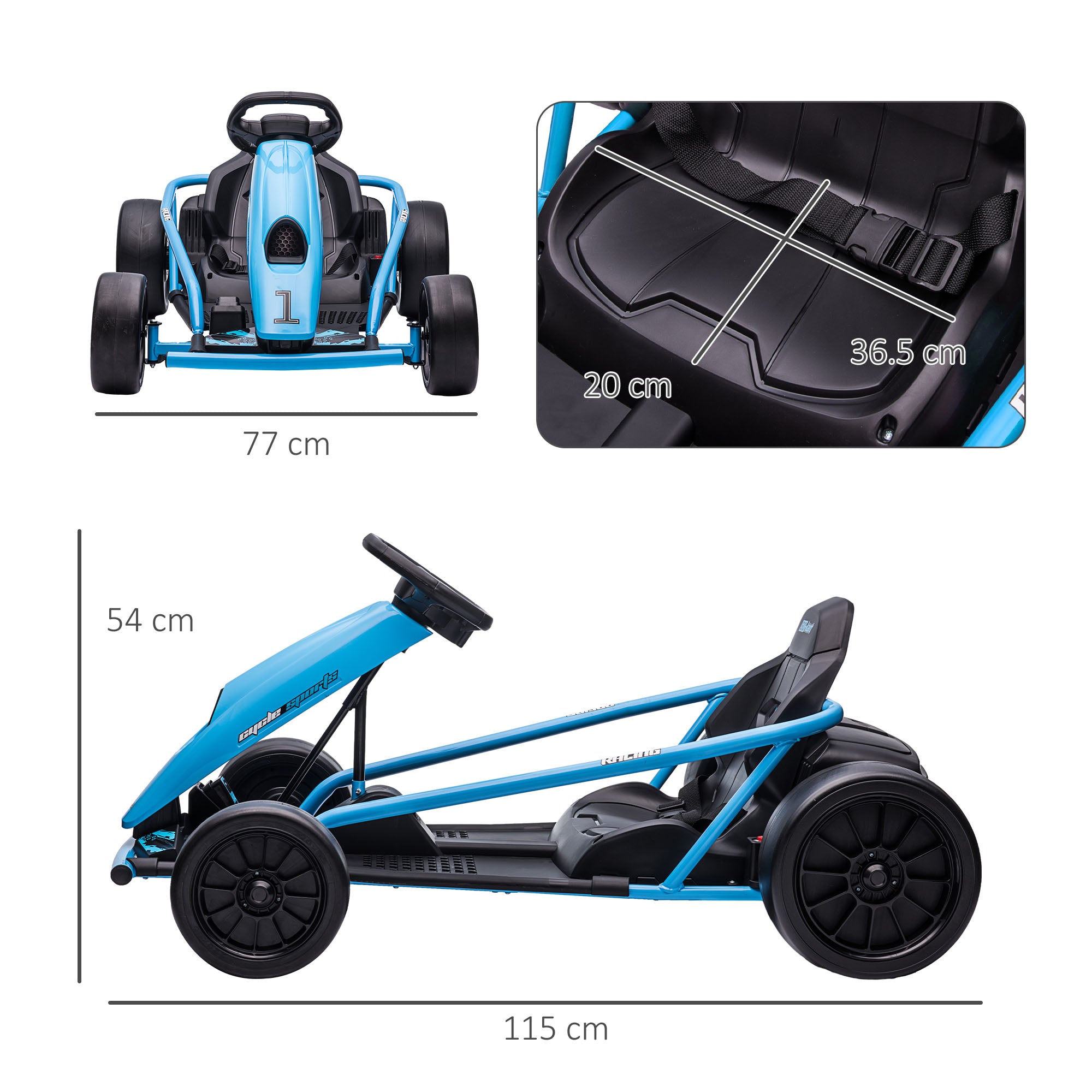 HOMCOM 24V Electric Go Kart for Kids, Drift Ride-On Racing Go Kart with 2 Speeds, for Boys Girls Aged 8-12 Years Old, Blue - North Peak Garden Furniture
