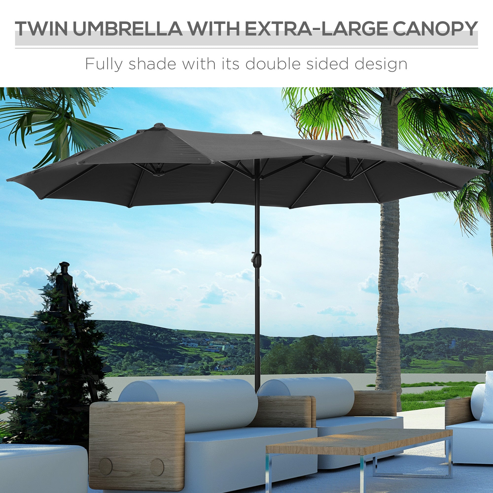 Outsunny 4.6m Garden Parasol Double-Sided Sun Umbrella Patio Market Shelter Canopy Shade Outdoor with Cross Base – Grey