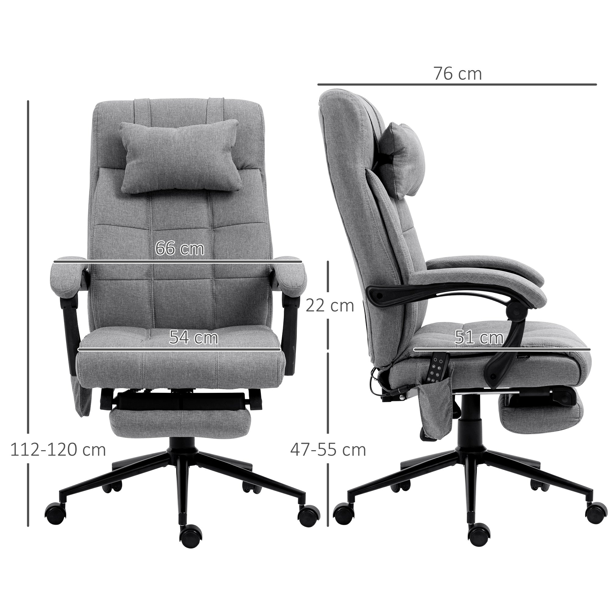 Vinsetto Office Chair, 6 Point Massage Desk Chair, Computer Chair with Footrest & Head Pillow, 360° Swivel Recliner Chair for Home Office, Grey - North Peak Garden Furniture