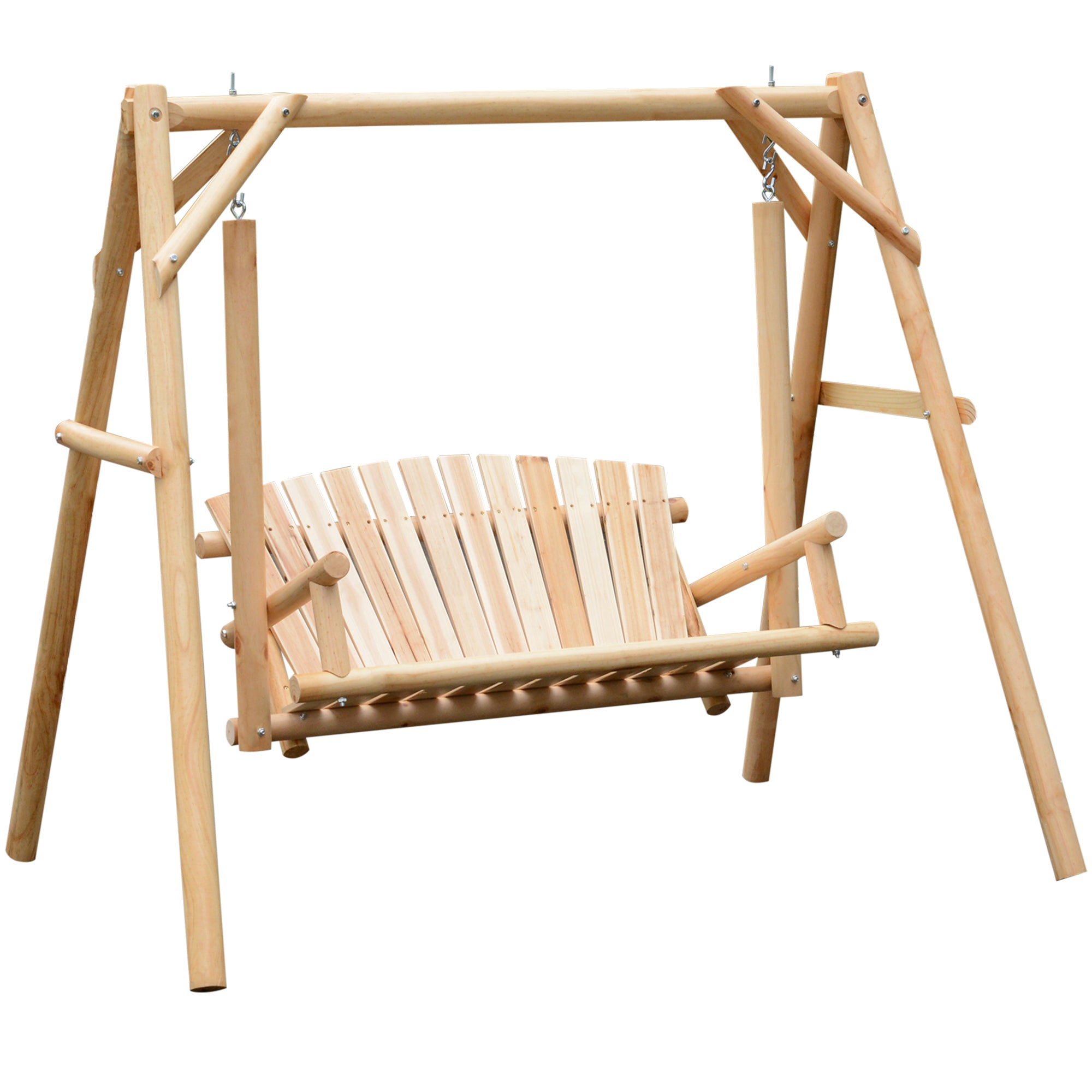 Outsunny Outdoor 2 Seater Swing Chair Larch Wood Garden Swing Seat Porch Hammock Bench Lounger - North Peak Garden Furniture