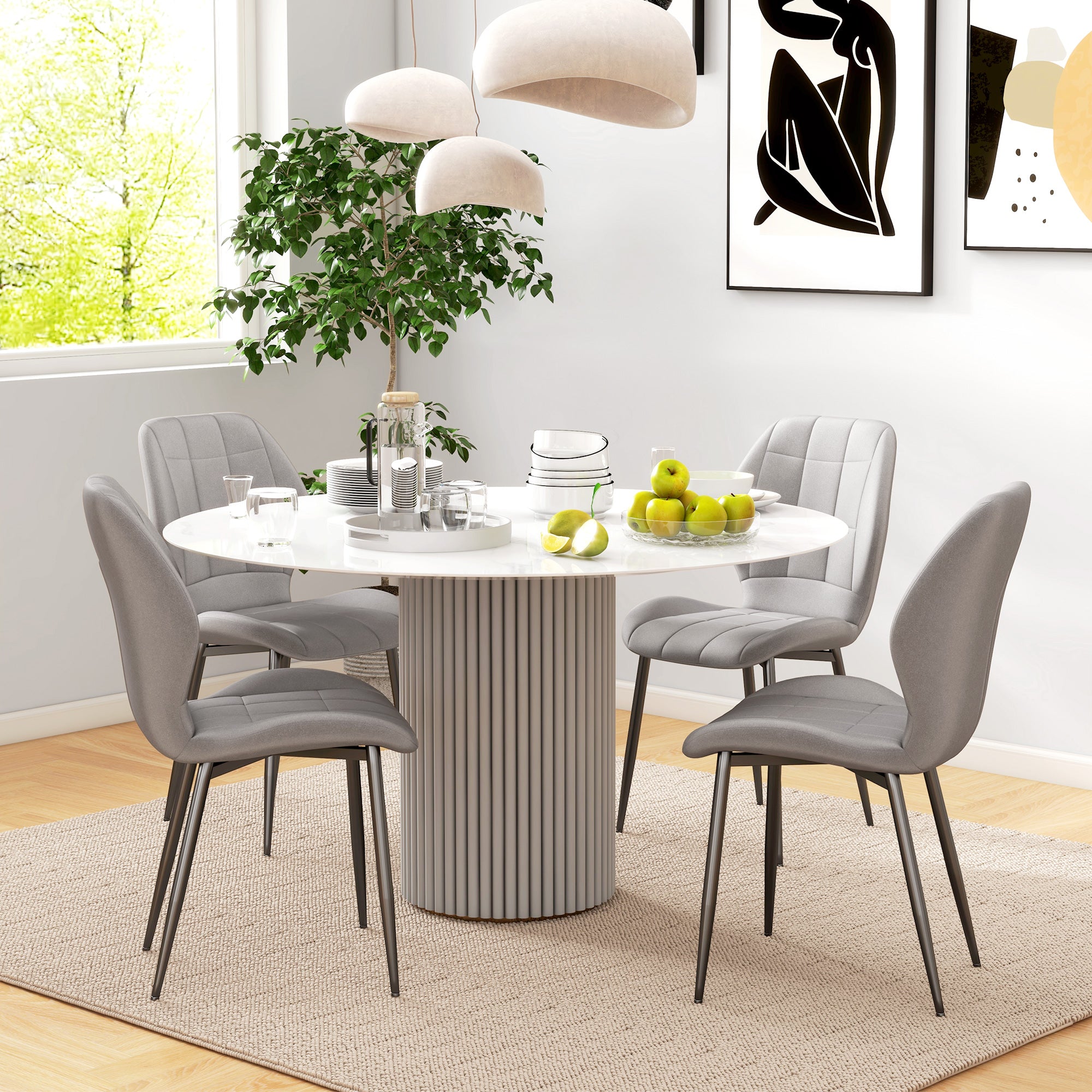 HOMCOM Set of Four Flannel Relaxed Tub Dining Chairs - Light Blue - North Peak Garden Furniture