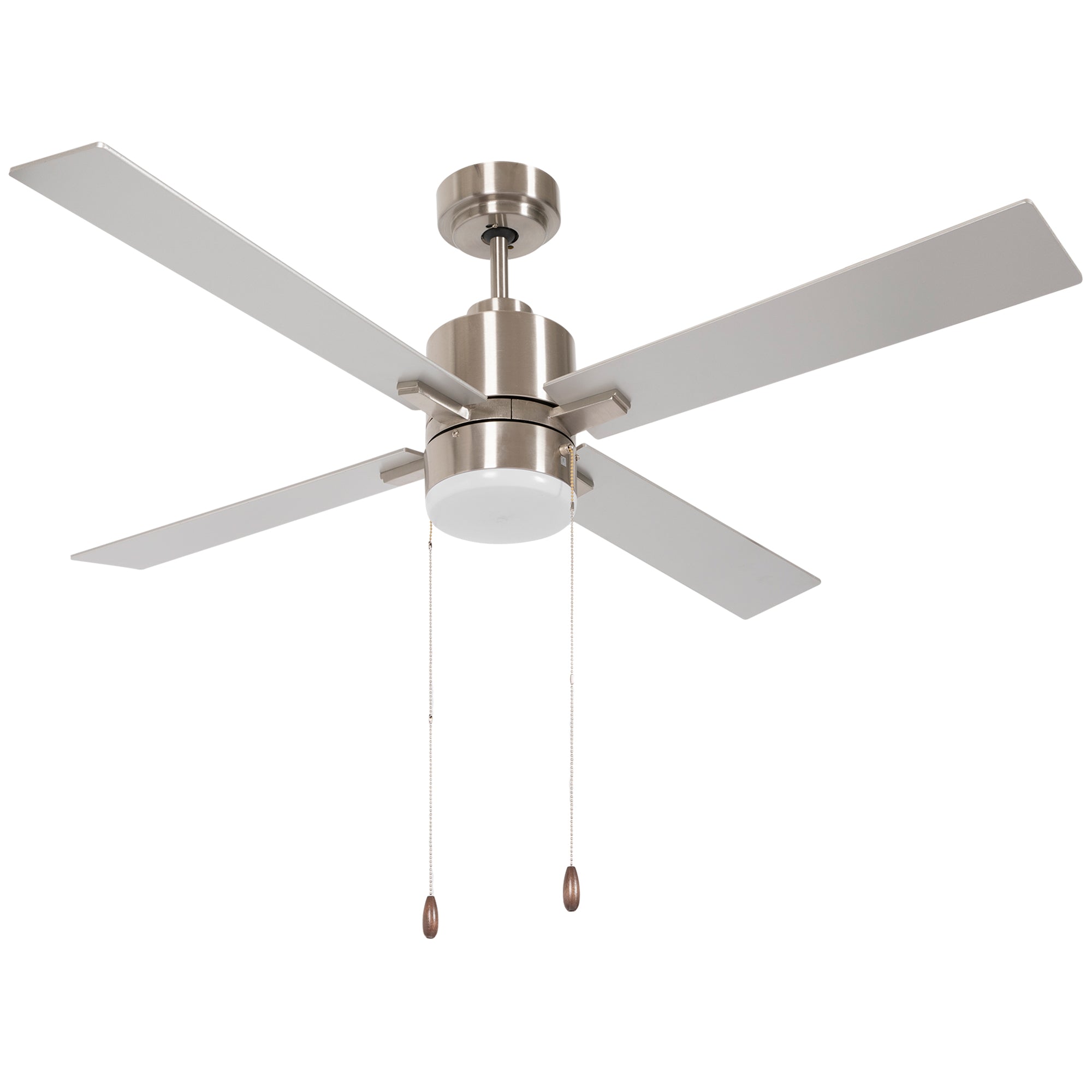 HOMCOM Ceiling Fan with LED Light, Flush Mount Ceiling Fan Lights with Reversible Blades, Pull-chain, Silver and Natural Tone