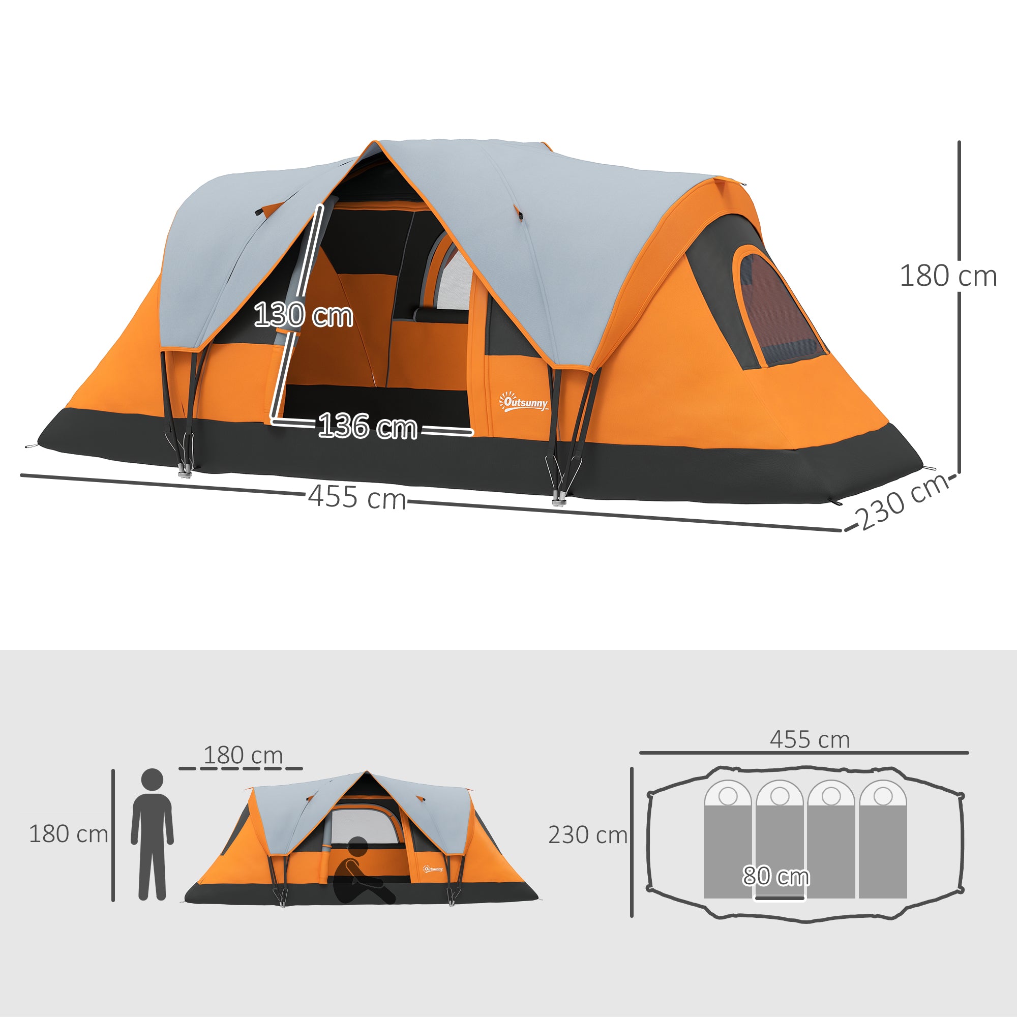 Outsunny 5-6 Man Dome Camping Tent - Orange - North Peak Garden Furniture