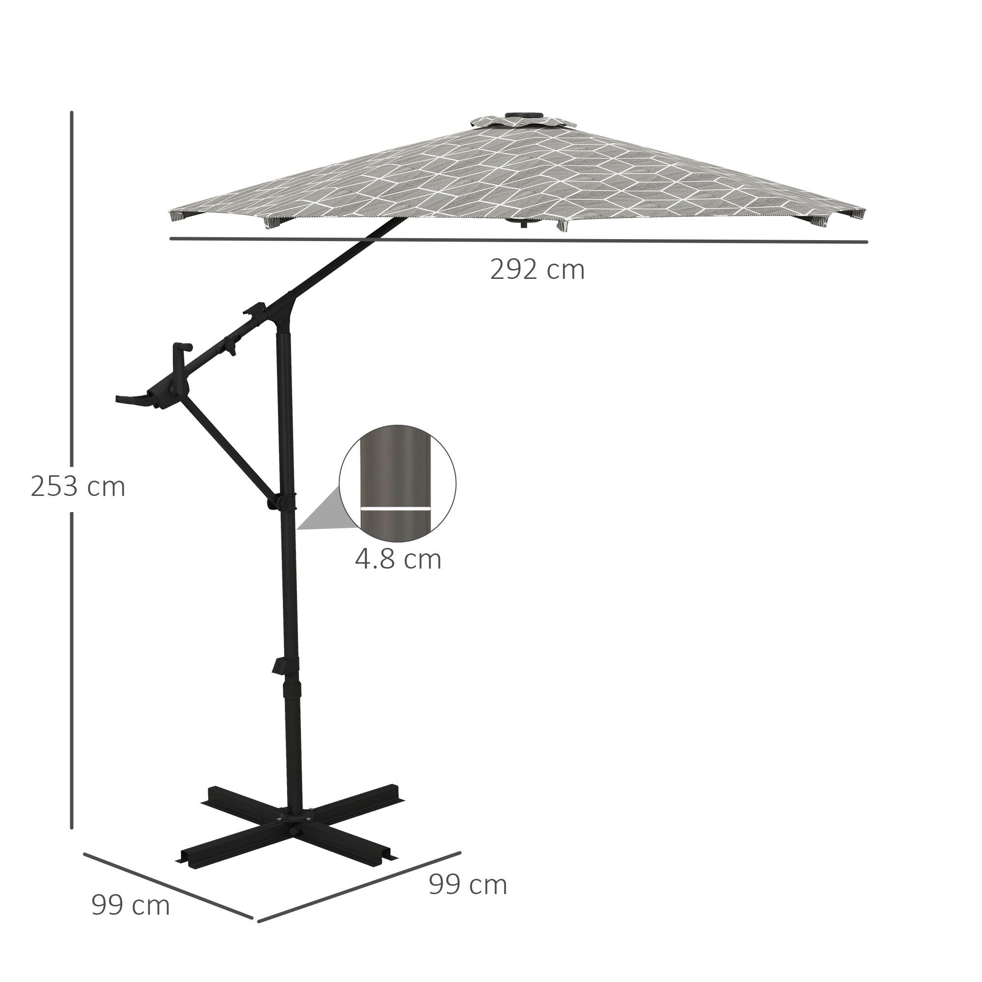 Outsunny 3(m) Convertible Cantilever Parasol and Centre-post Garden Parasol with Cross Base, 360° Rotation Banana Parasol with Crank Handle and 8 Ribs, Hanging Patio Umbrella, Black and White