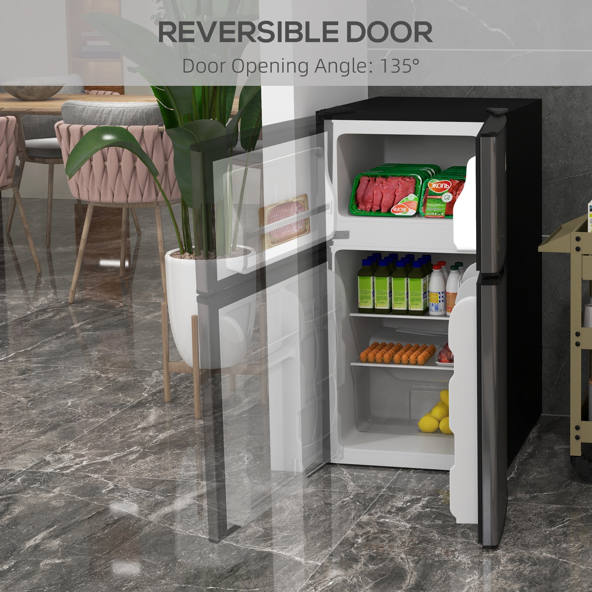 HOMCOM 88L Under Counter Fridge Freezer, Small Refrigerator with 5-Setting, 3 Star Freezer Rating, Black and Silver Tone