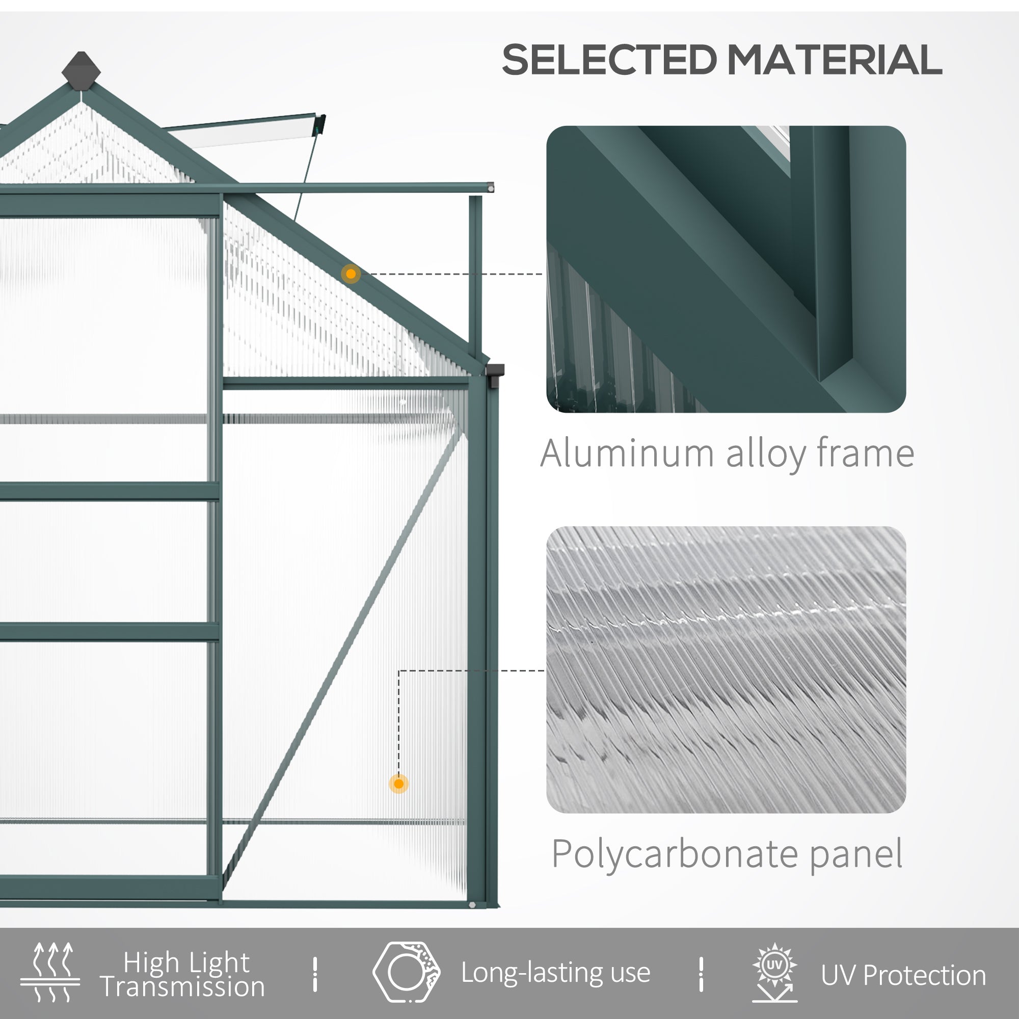 Outsunny 6 x 10ft Polycarbonate Greenhouse, Large Walk-In Green House with Slide Door and Window, Garden Plants Grow House with Aluminium Frame and Foundation, Dark Green - North Peak Garden Furniture