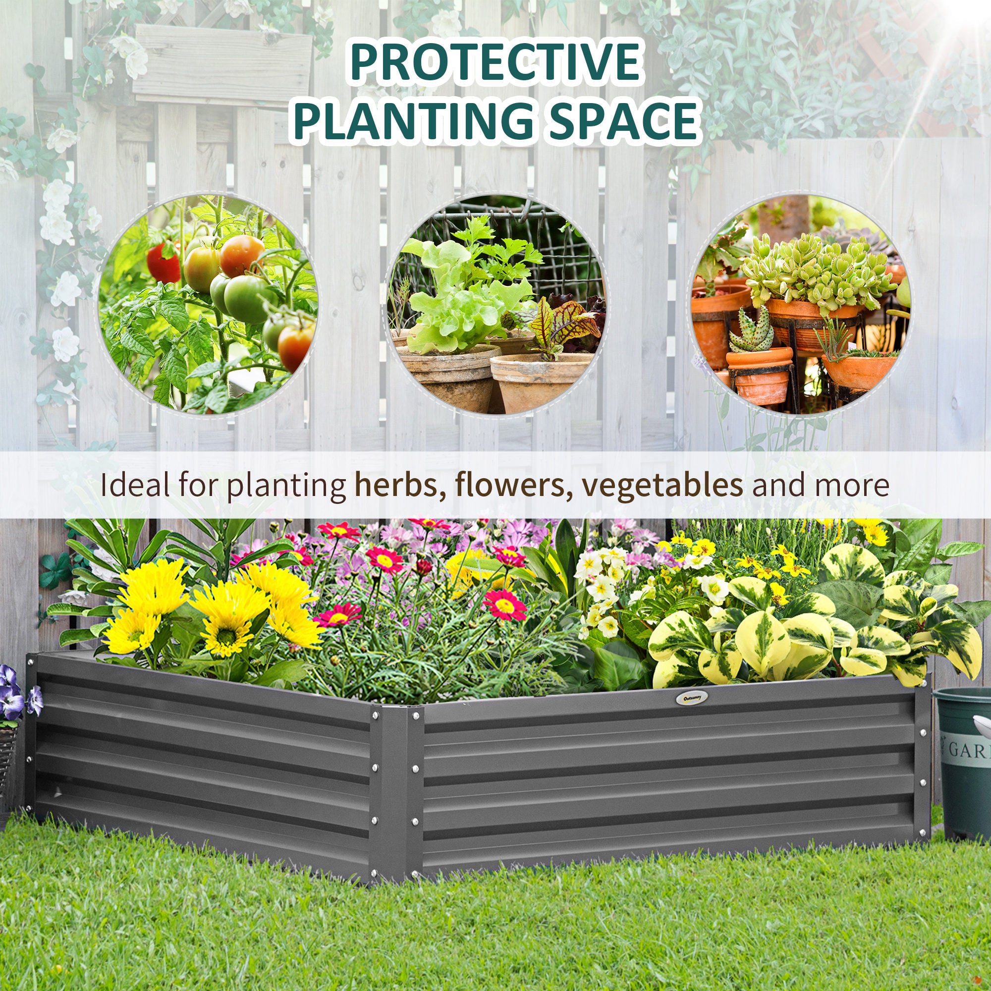 Outsunny 432L Square Raised Garden Bed Box Steel Frame for Vegetables, Flowers and Herbs, 120 x 120 x 30cm, Light Grey