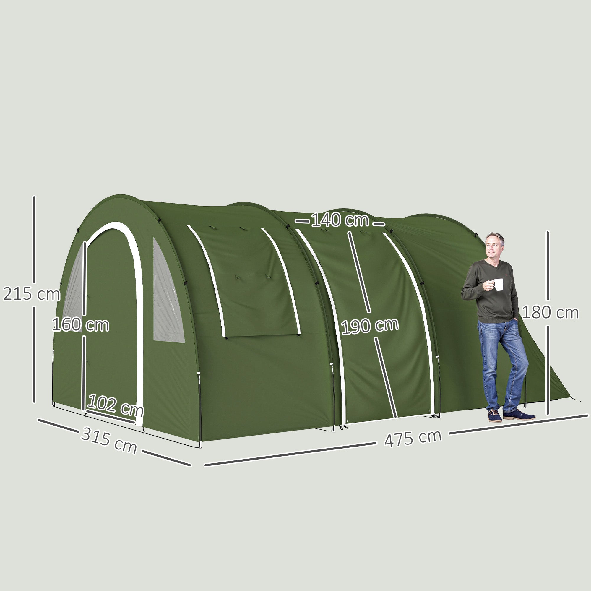 Outsunny 5-6 Man Camping Tent with 2 Room, Floor and Carry Bag - Green - North Peak Garden Furniture