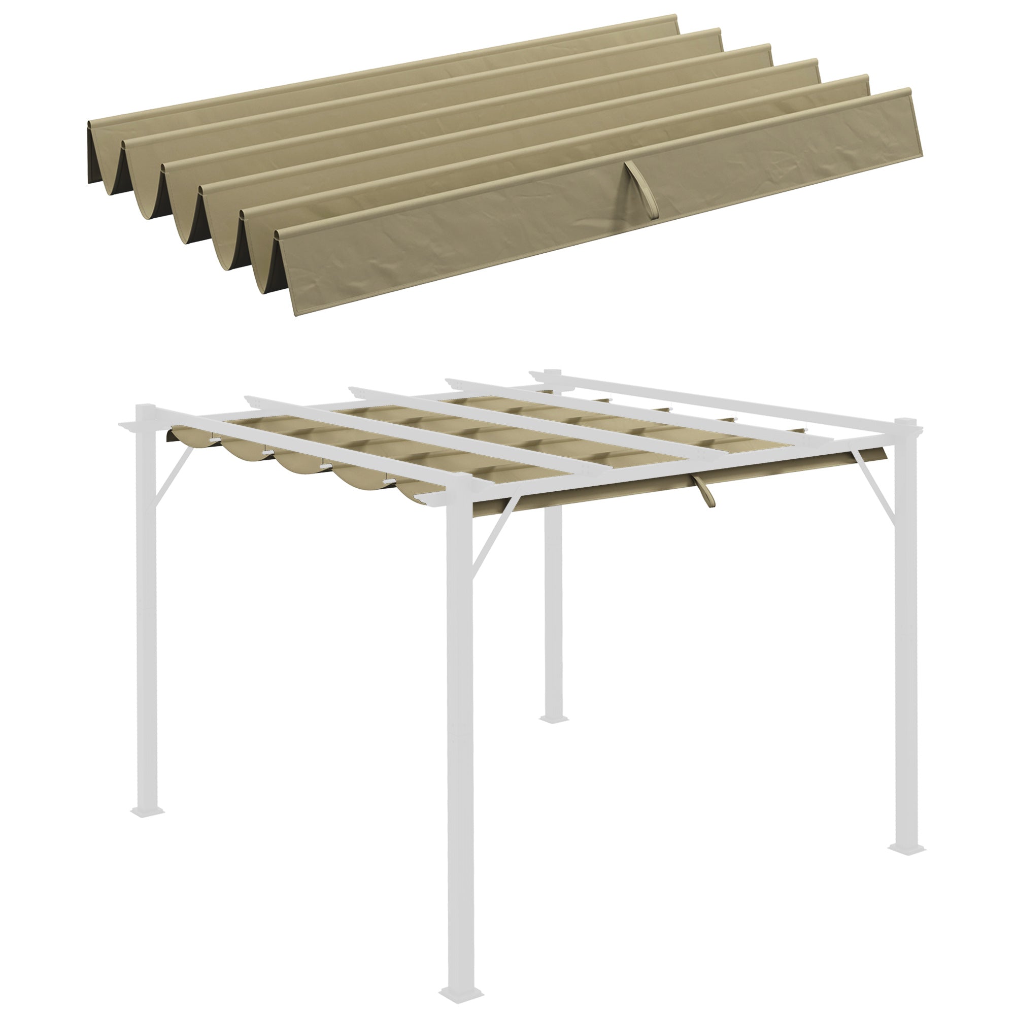 Outsunny Retractable Pergola Shade Cover, Replacement Canopy Fabric for 3 x 3 (m) Pergola, Gazebo Retractable Roof, Tan - North Peak Garden Furniture