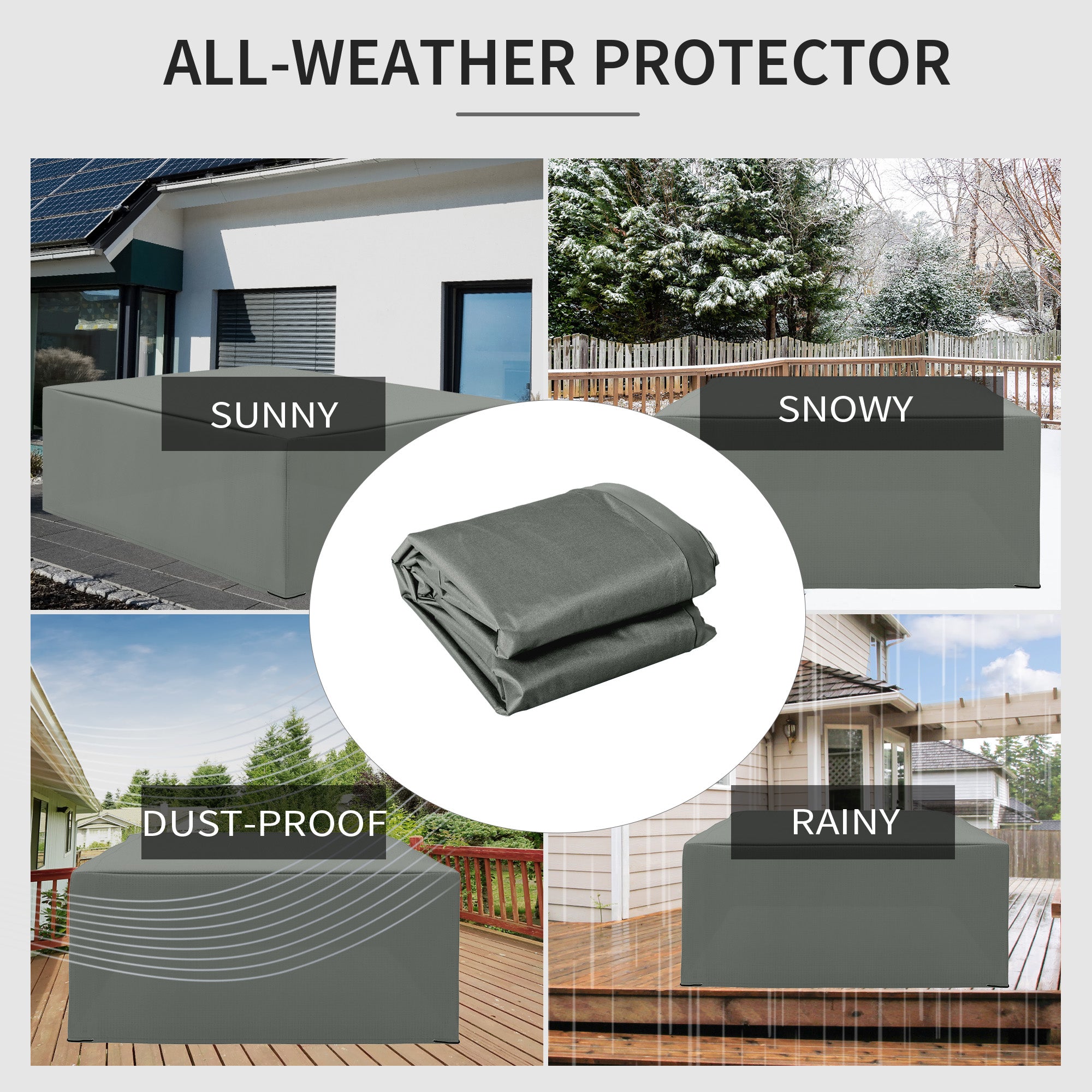 Outsunny 600D Oxford Patio Garden Furniture Dining Table Chair Set Cover Water Protector Waterproof Anti-UV 275L x205W x 90Hcm – Grey - North Peak Garden Furniture
