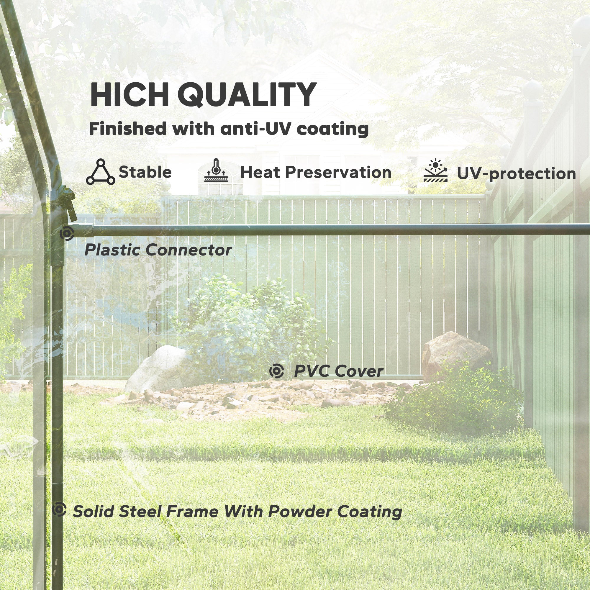 Outsunny Walk In PVC Greenhouse Garden Outdoor Flower Planter Steel Frame w/ Zipped Door & Window 180 x 100 x 168CM White