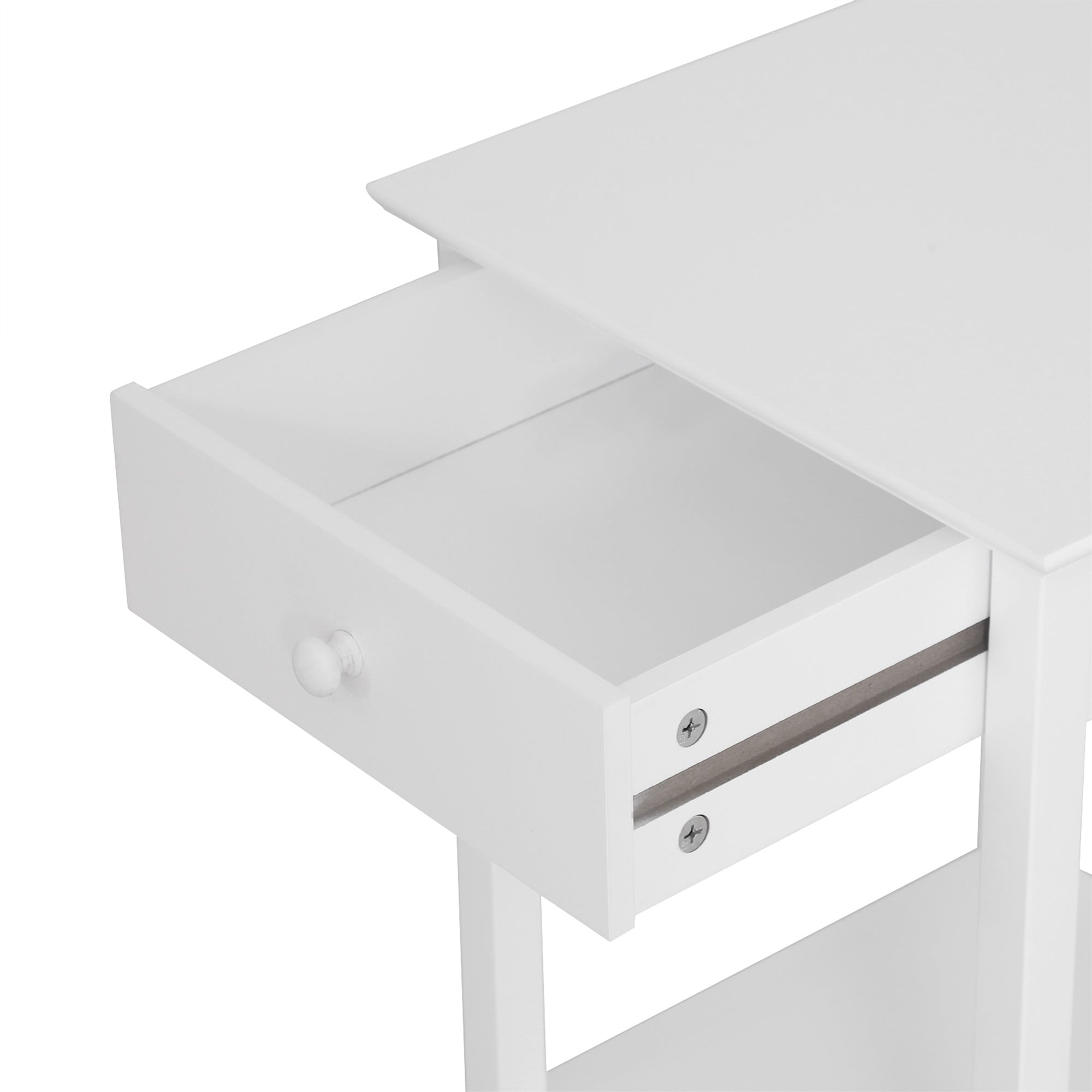 HOMCOM White Bedside Table, Wooden Side Table, Nightstand, Bedside Cabinet with Drawer and Storage Shelf for Bedroom and Living Room - North Peak Garden Furniture