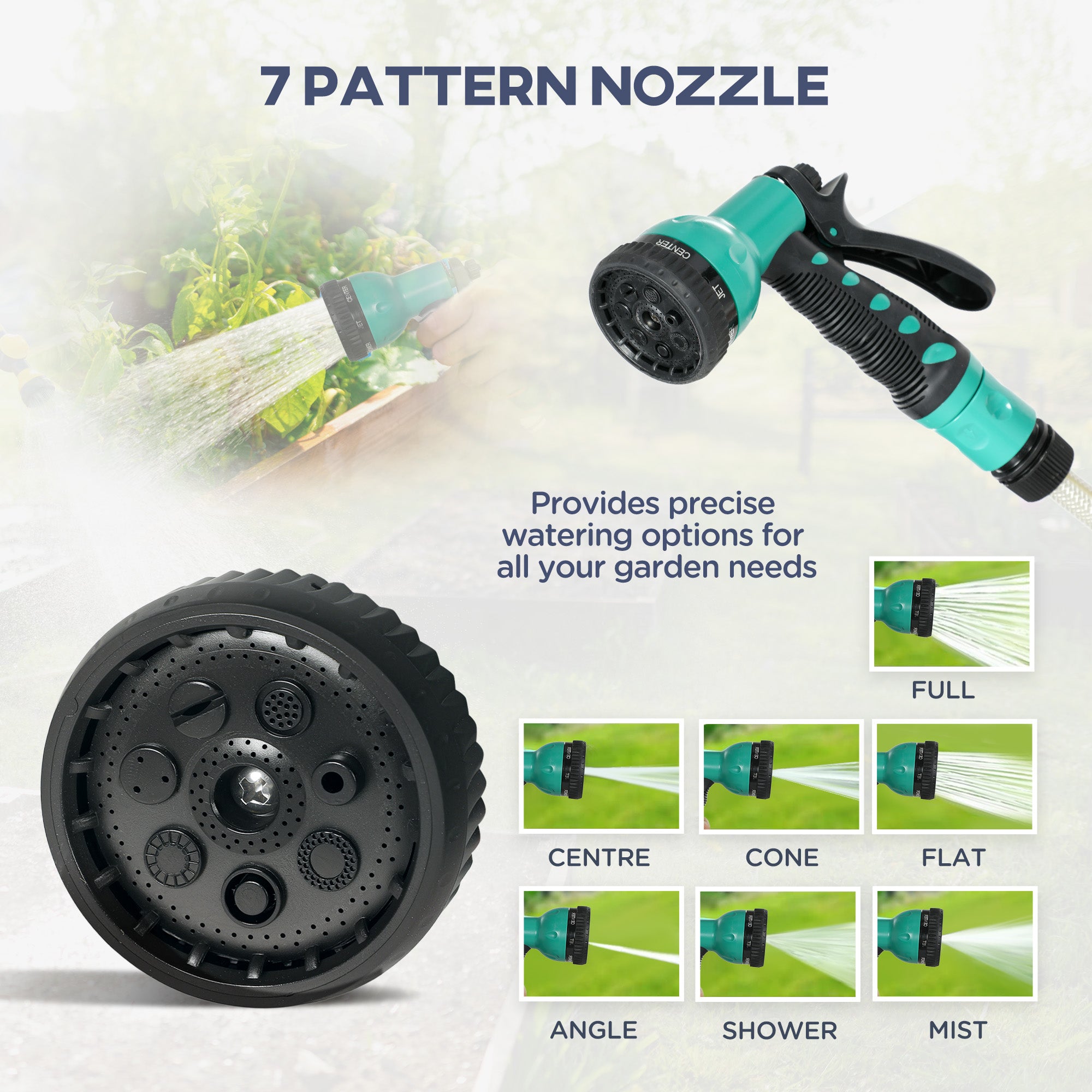 Outsunny Retractable Hose Reel Wall Mounted, 30+2m Garden Hose Pipe Reel with Lock, Auto Rewind, 7 in 1 Spray Nozzle, Includes Wall Fixings, 180° Swivel, Outdoor Watering, 59 x 23 x 42 cm, Green