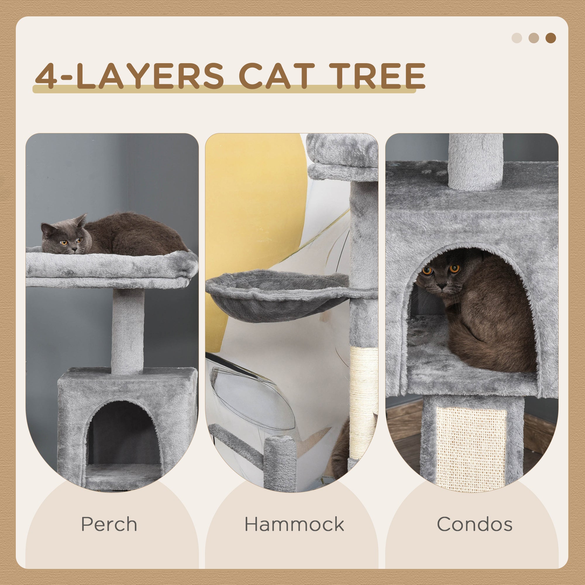 PawHut Cat Tree Tower for Indoor Cats, 111cm Kitten Activity Centre with Scratching Post Pad Hammock Condo Bed Ball Toy, Grey - North Peak Garden Furniture