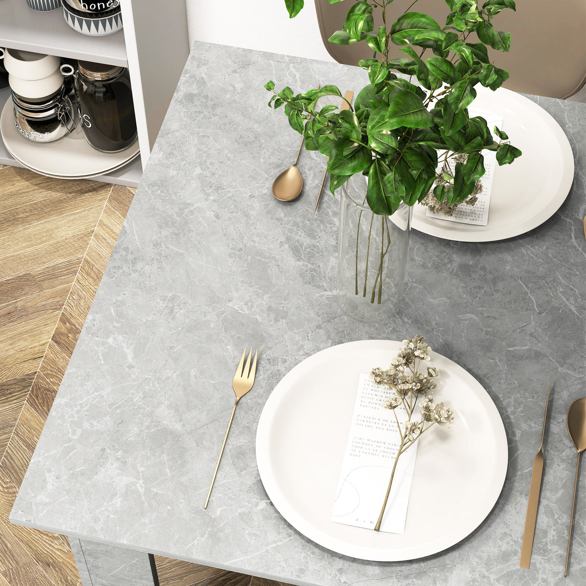HOMCOM Square Dining Table, Modern Small Dining Table with Faux Cement Effect, Space Saving, Cement Grey