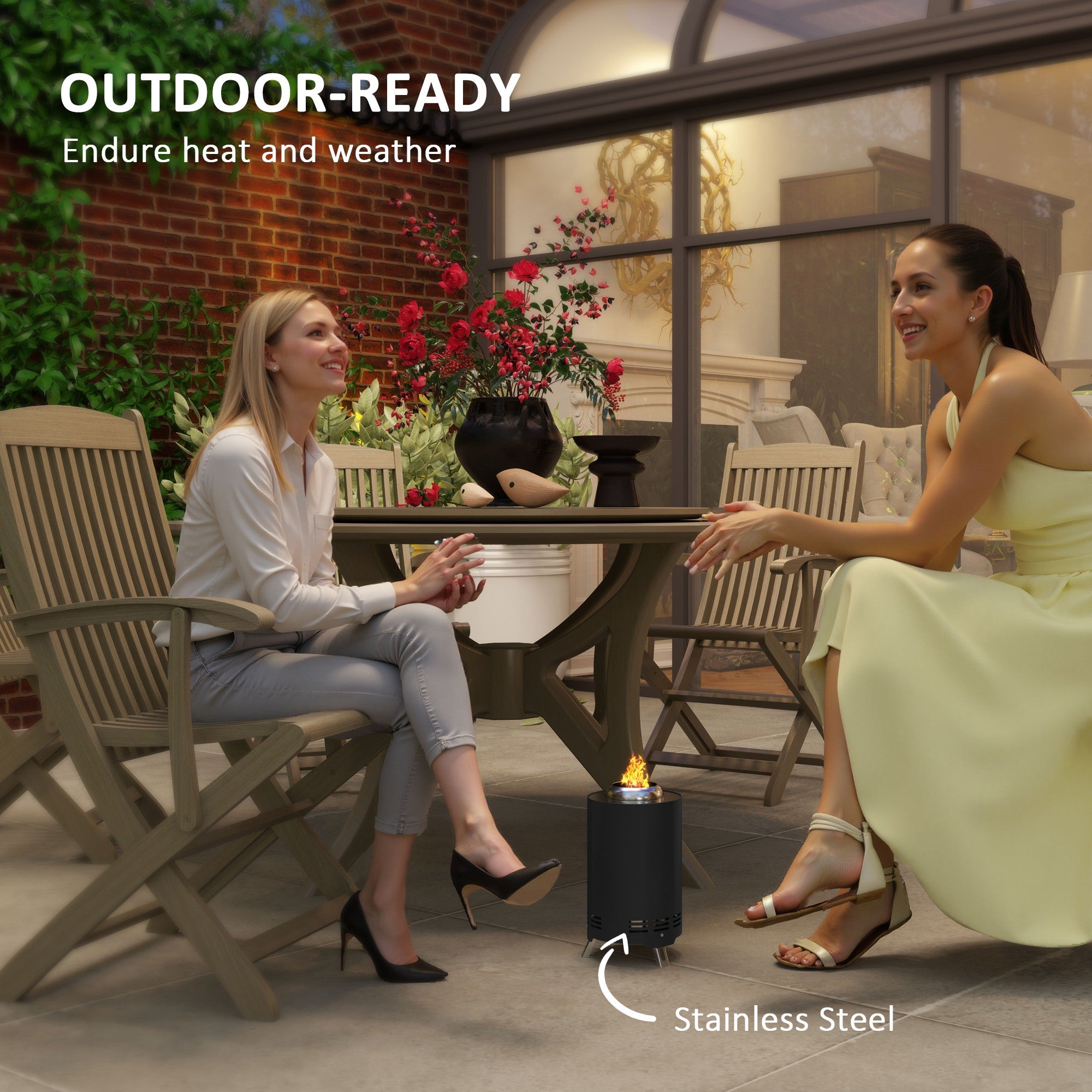 Outsunny Smokeless Fire Pit, 16 x 16 cm Stainless Steel Portable Wood Burning Firepit with Poker, Wood or Pellet Fuelled Tabletop Fire Pit for Garden Camping Bonfire Party, Black - North Peak Garden Furniture