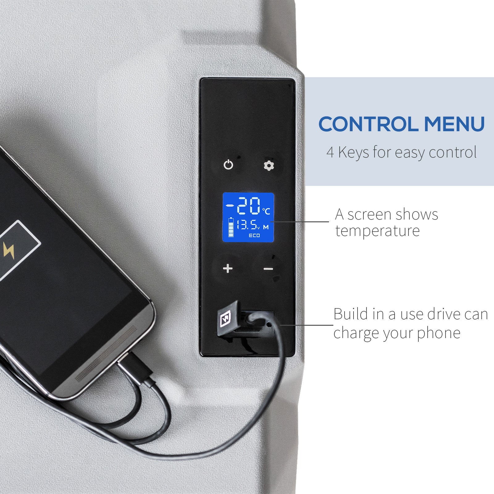 HOMCOM Car Refrigerator, Portable 12/24V 50 Litre Compressor Fridge Freezer, Electric Cooler Box for Camping, Travel, Picnic, Down to -20℃ - North Peak Garden Furniture