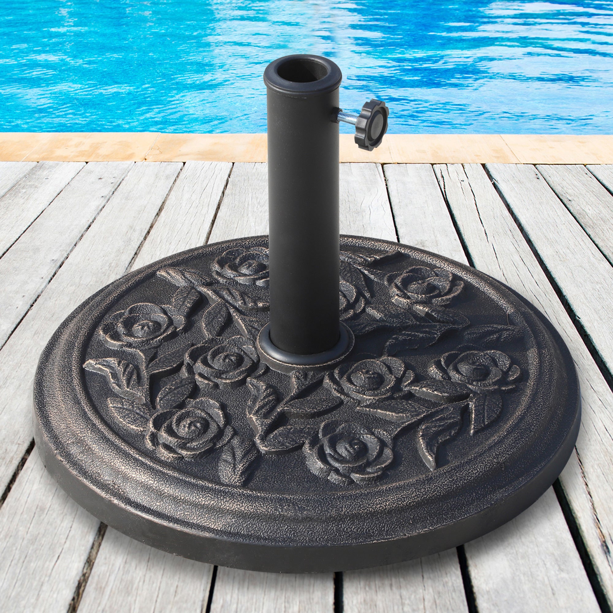 Outsunny 9kg Garden Parasol Base, Round Resin Sun Umbrella Base, Outdoor Umbrella Stand for 38mm or 48mm Outdoor Umbrella Poles, Bronze Tone - North Peak Garden Furniture