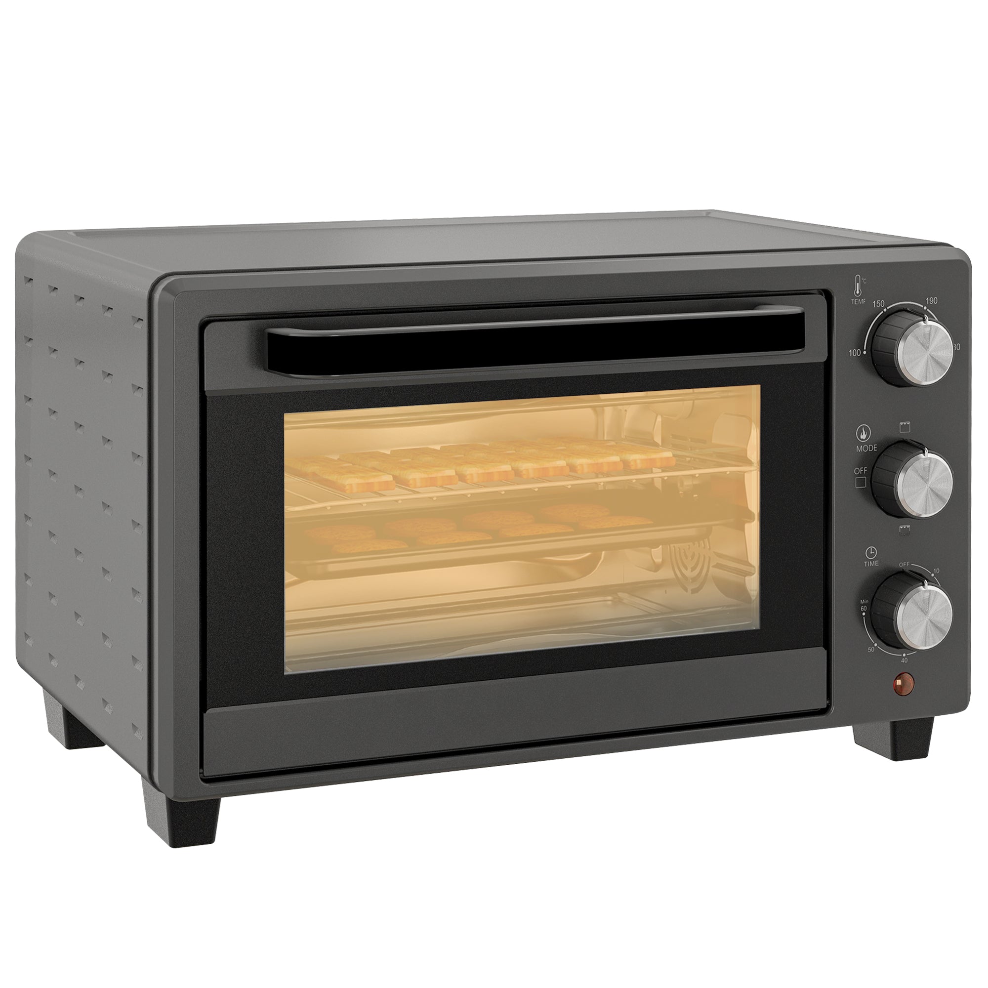 HOMCOM Mini Oven, 21L Countertop Electric Grill, Toaster Oven with Adjustable Temperature, Timer, Baking Tray and Wire Rack, 1400W, Grey - North Peak Garden Furniture