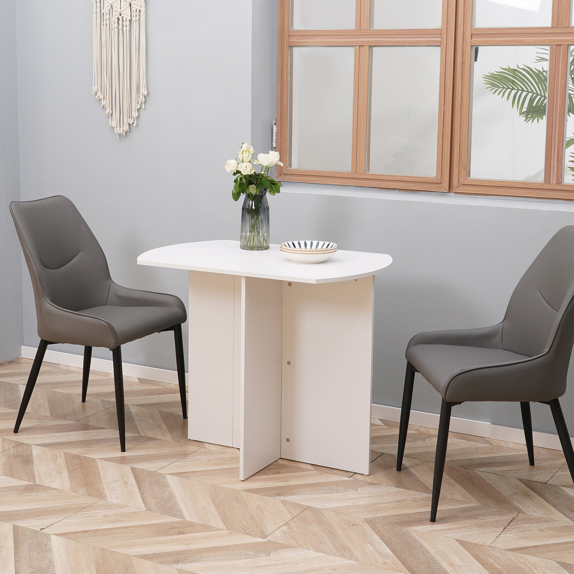 HOMCOM Four-Person Drop Leaf Dining Table - White - North Peak Garden Furniture