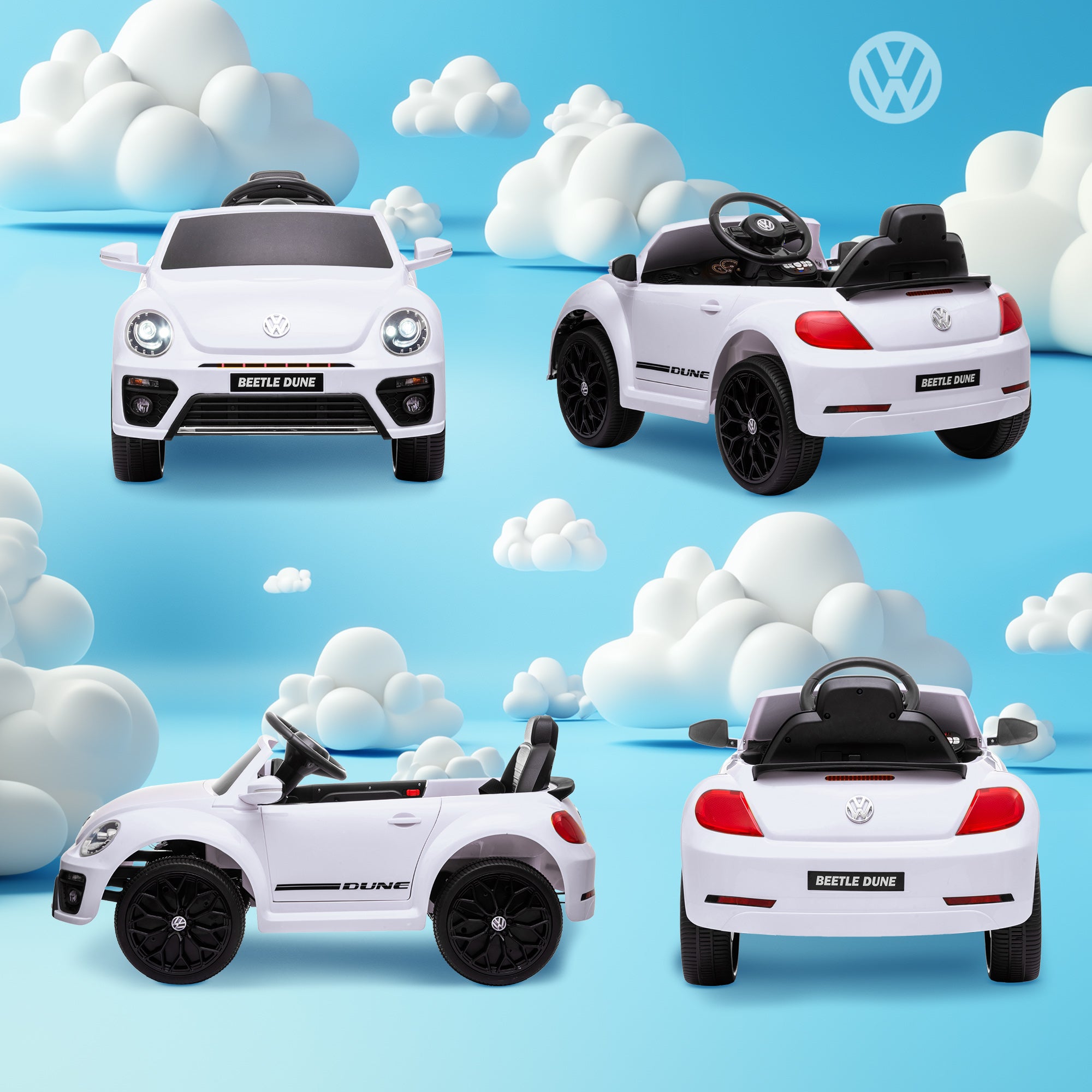 AIYAPLAY Volkswagen Beetle Licensed 12V Ride on Car w/ Remote Control, Suspension Wheels, Soft Start, Lights, Music, White - North Peak Garden Furniture