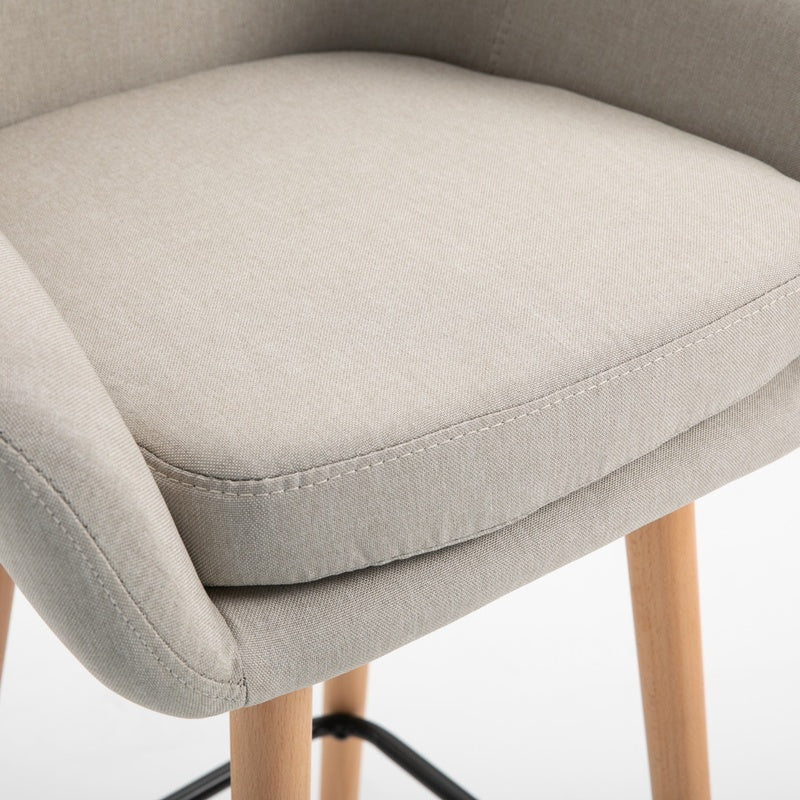 HOMCOM Set of 2 Bar Stools Modern Upholstered Seat Bar Chairs w/ Metal Frame, Solid Wood Legs Living Room Dining Room Fabric Furniture - Beige
