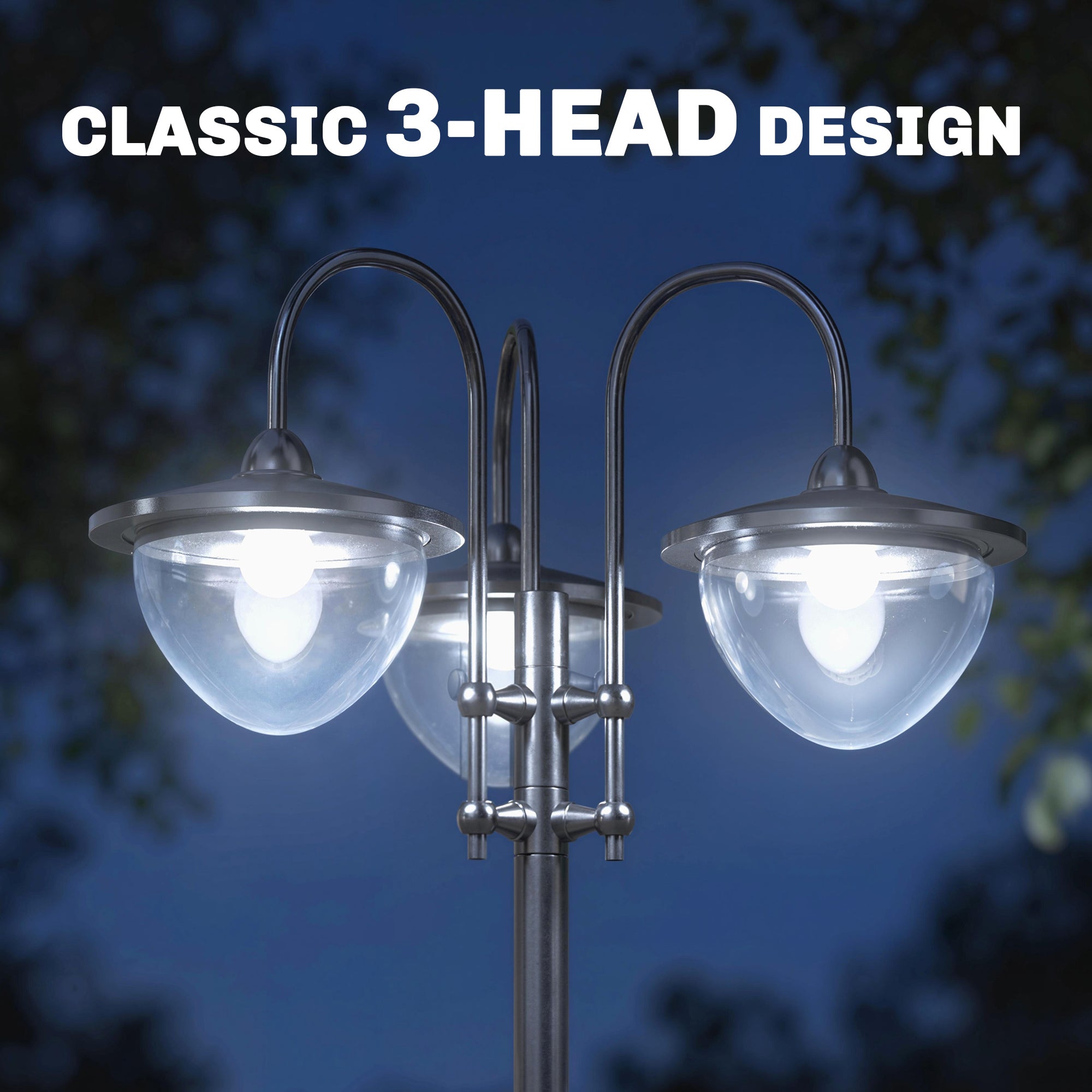 Outsunny 189cm 3-head Solar Lamp Post, Street Light with Planter, Automatic-on, 6 Hour Max Outdoor Ready LED Lighting, Black