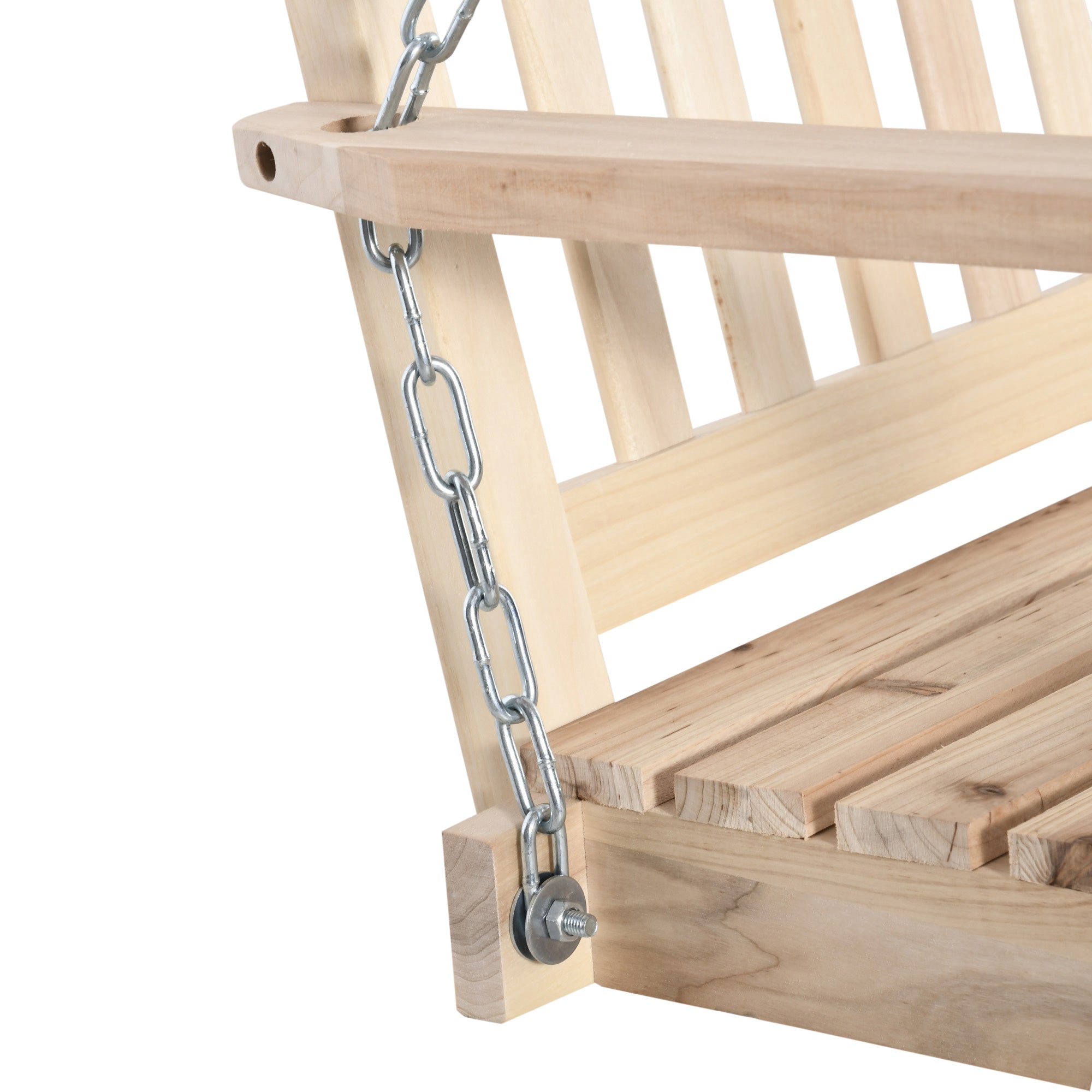 Outsunny Outdoor Wooden Swing Bench 2-Seater Porch Swing Chair Hanging Hammock Garden Furniture, Natural - North Peak Garden Furniture