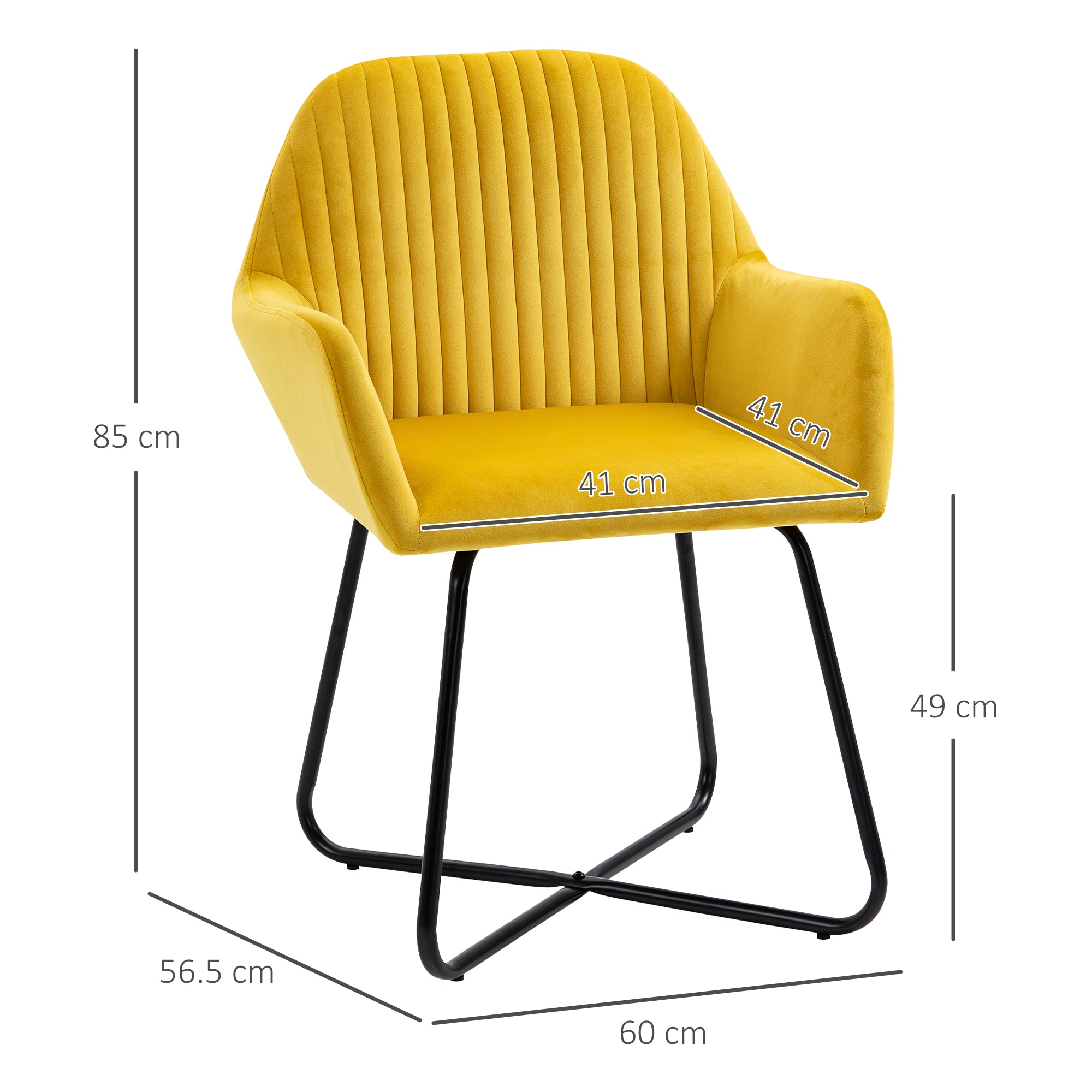 HOMCOM Modern Arm Chair Upholstered Accent Chair with Metal Base for Living Room Yellow - North Peak Garden Furniture