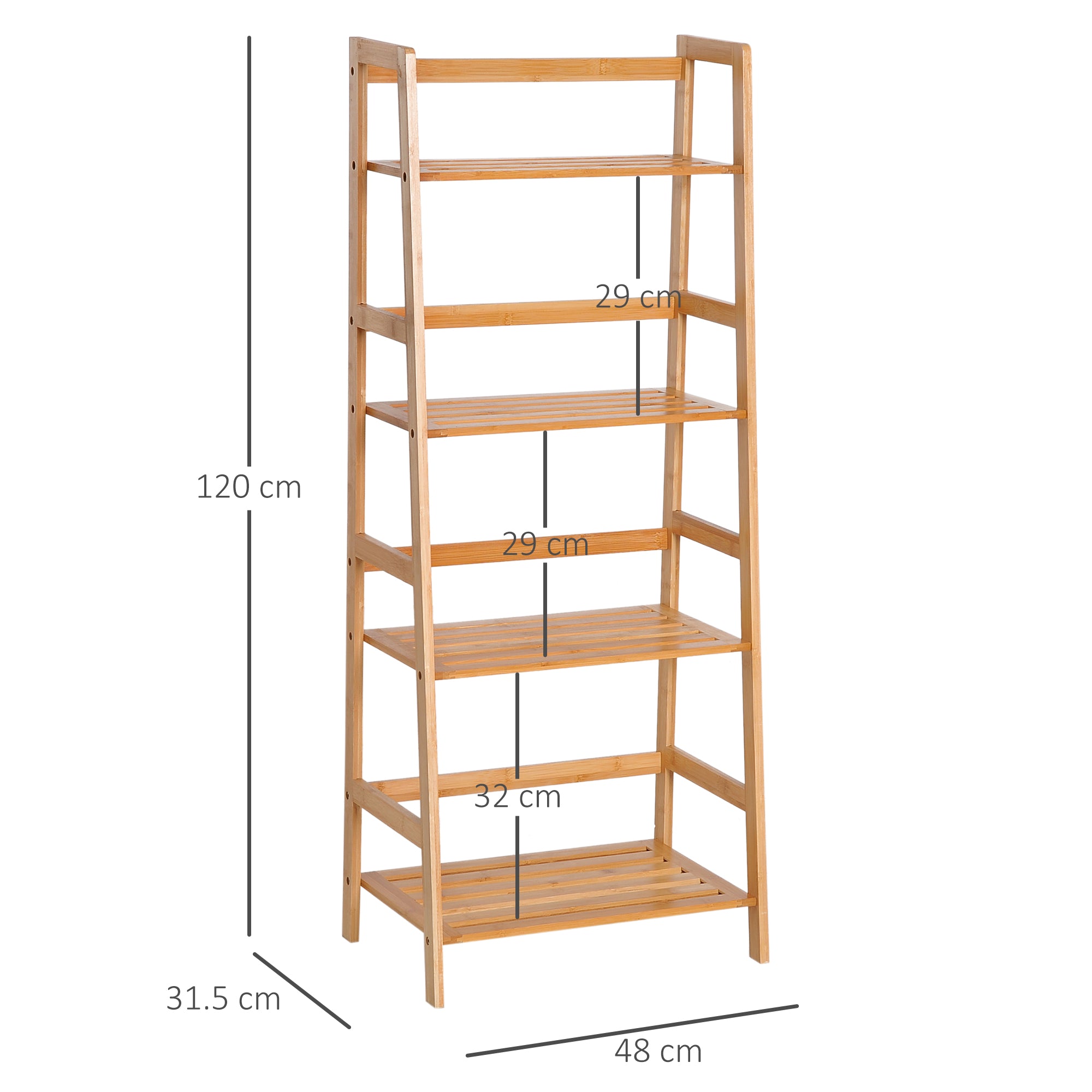 HOMCOM Bamboo Ladder Shelf, 4-Tier Bookshelf, Freestanding Bookcase for Living Room, Study, Bedroom, Home Office, 48 x 31.5 x 120cm, Natural Wood Effect - North Peak Garden Furniture