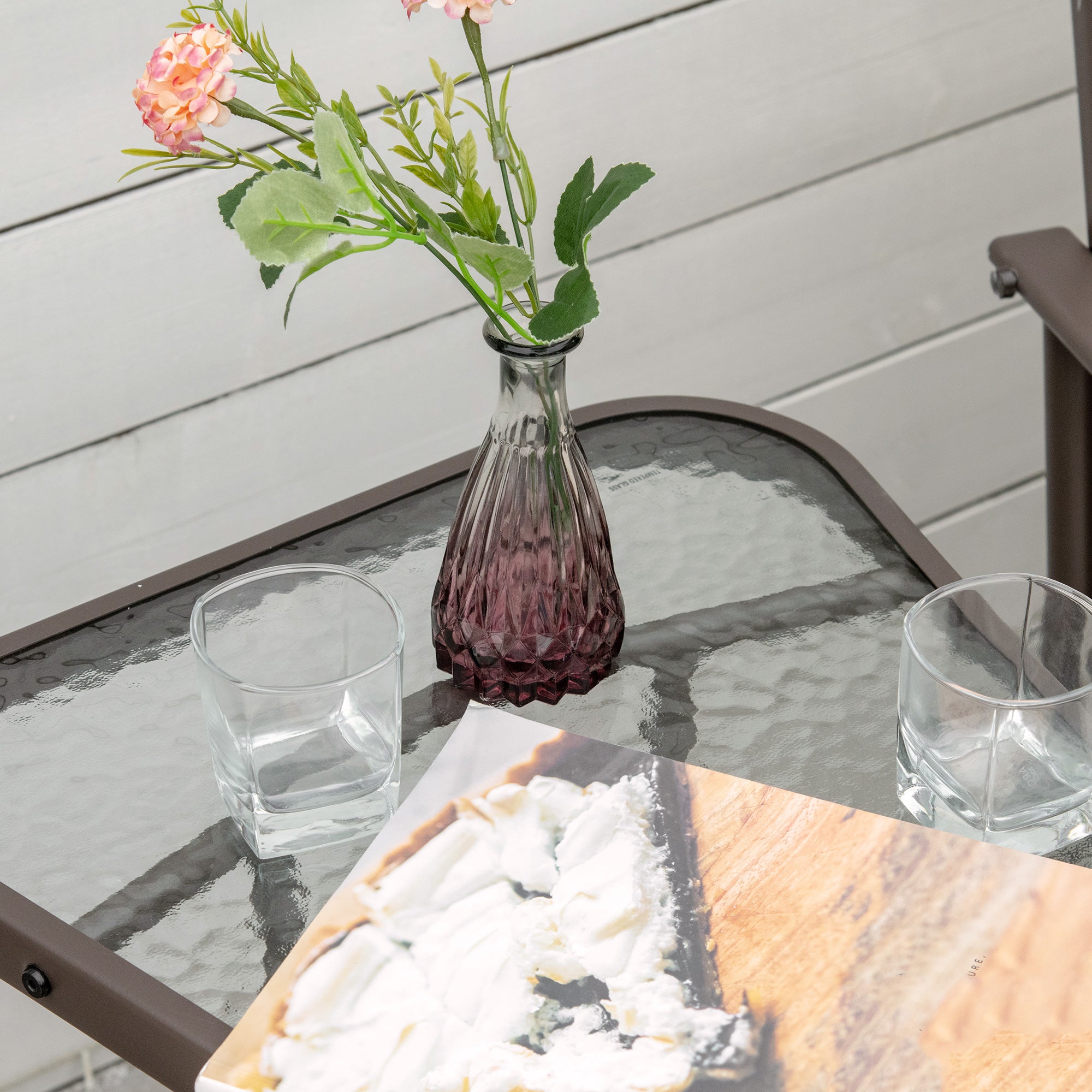 Outsunny Gliding Jack and Jill Seat, with Glass-Top Table - Brown/Beige - North Peak Garden Furniture