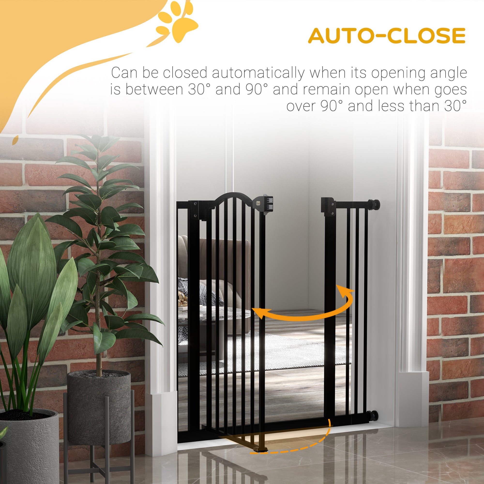 PawHut Metal 74-87cm Adjustable Pet Gate Safety Barrier w/ Auto-Close Door Black - North Peak Garden Furniture