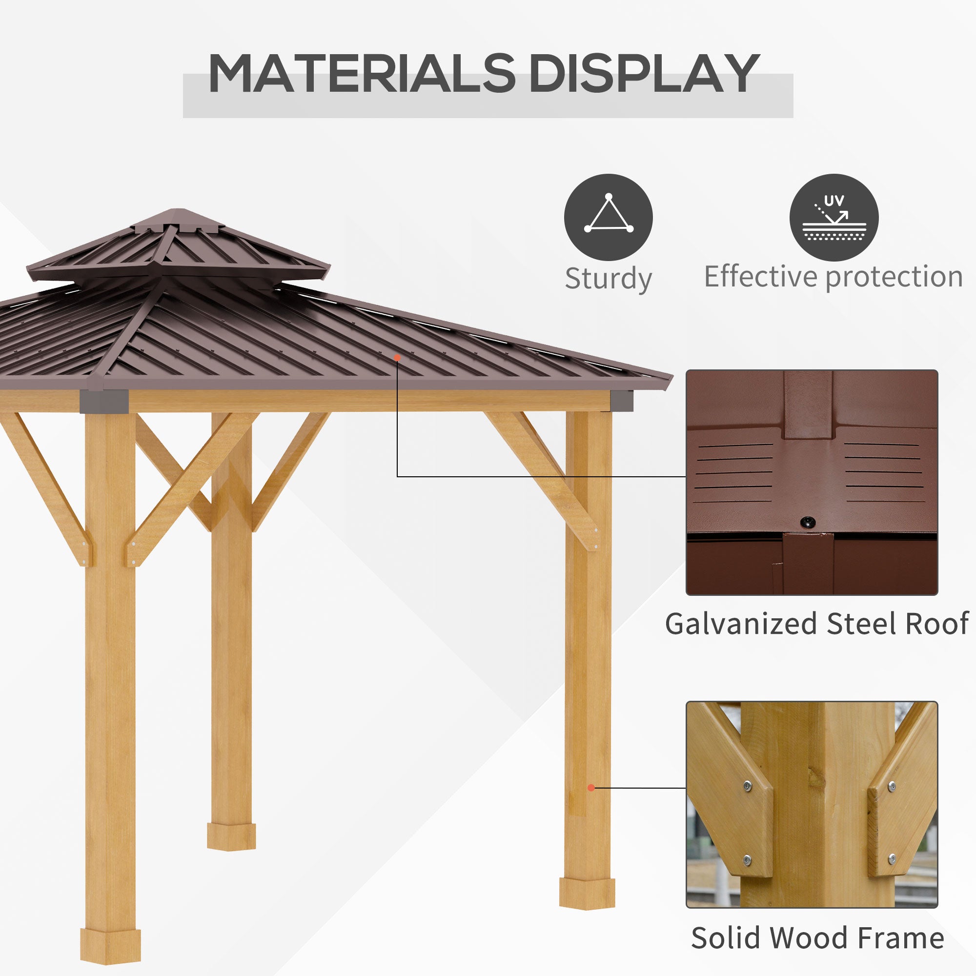 Outsunny 3x(3)M Outdoor Hardtop Gazebo Canopy with 2-Tier Roof and Solid Wood Frame, Outdoor Patio Shelter for Patio, Garden, Brown - North Peak Garden Furniture