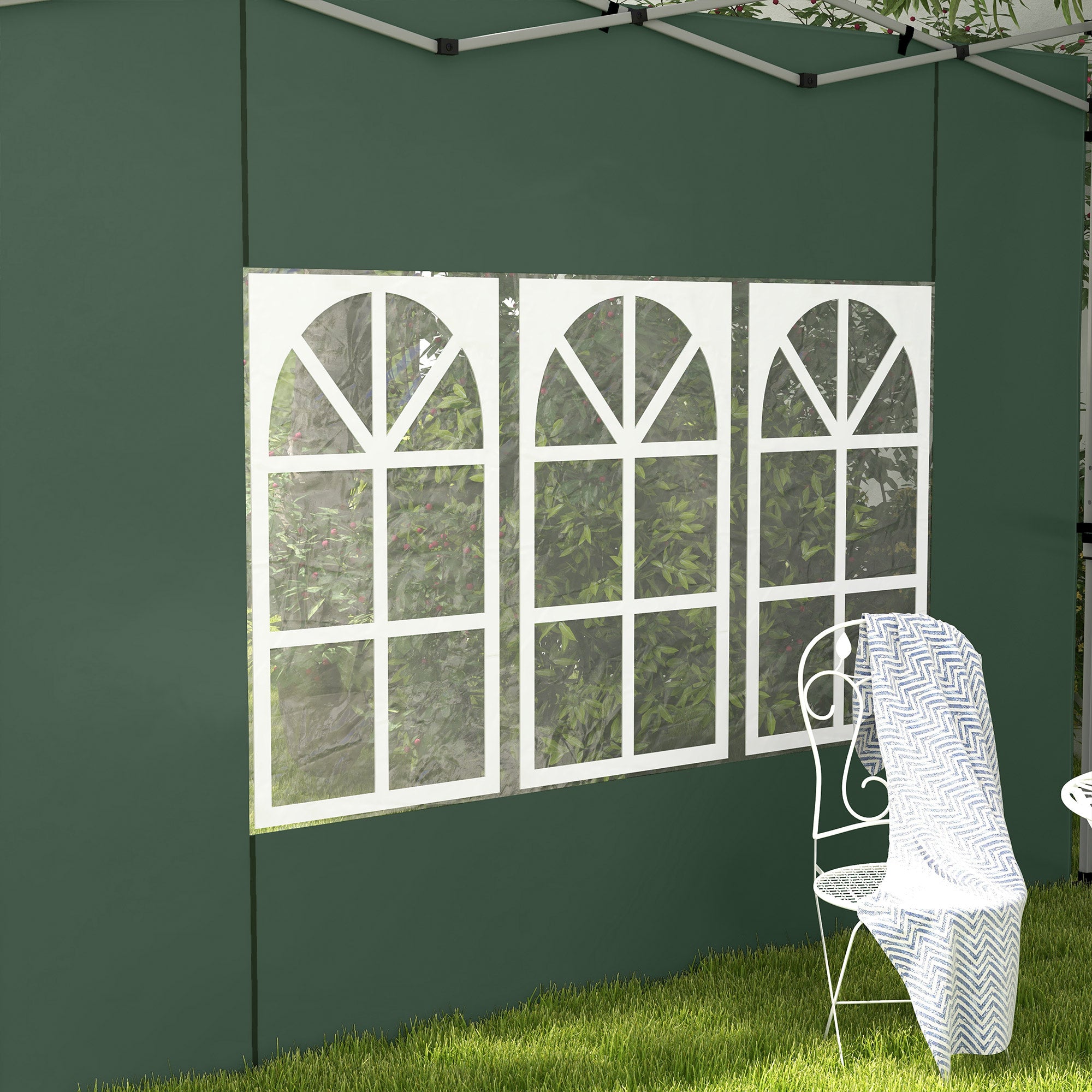 Outsunny Gazebo Side Panels, Sides Replacement with Window for 3x3(m) or 3x4m Pop Up Gazebo, 2 Pack, Green - North Peak Garden Furniture