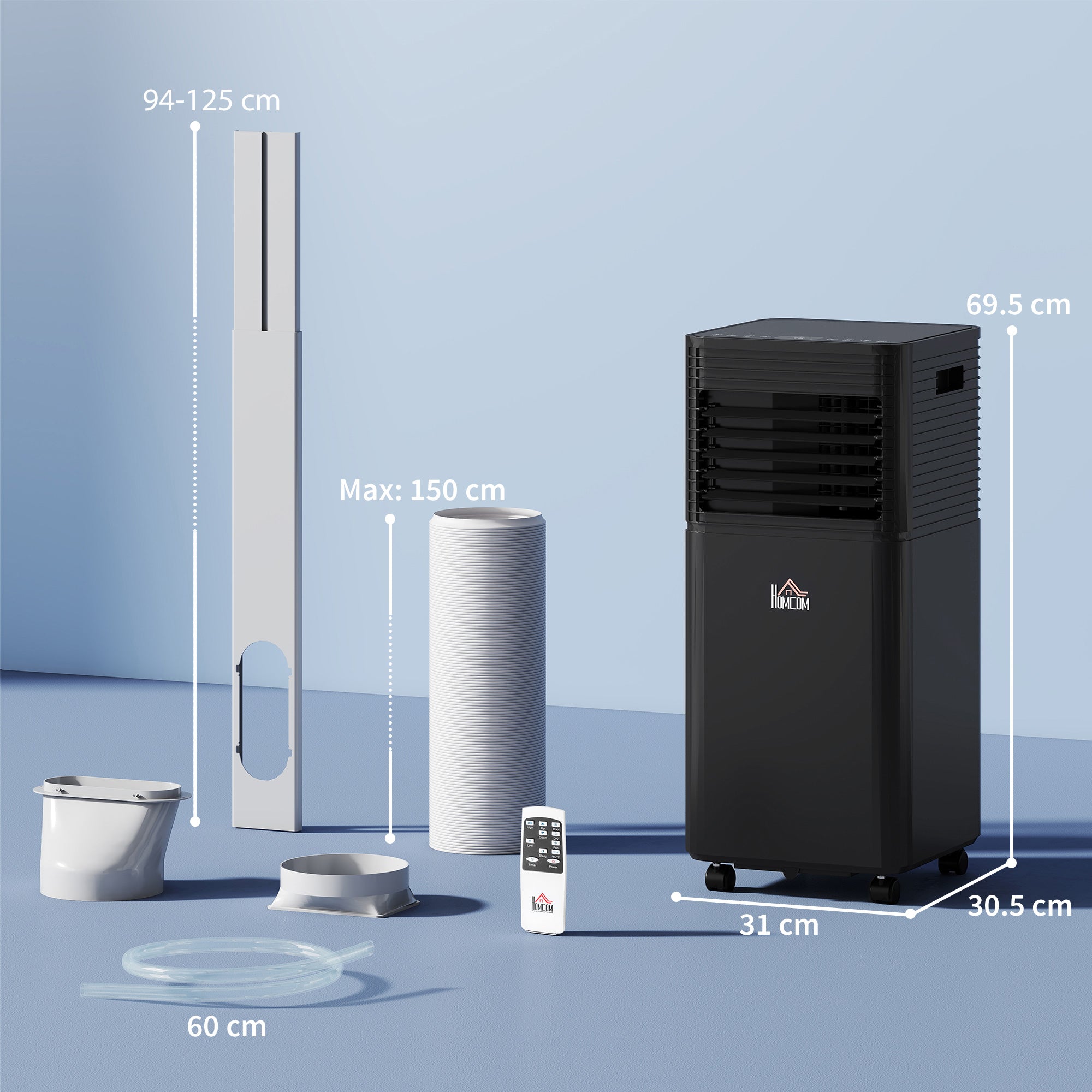 HOMCOM 8000 BTU 4-In-1 Portable Air Conditioner Unit Cooling Dehumidifying Ventilating  for Room up to 27m², with Fan, Remote, 24H Timer, Window Mount Kit, R290, A Energy Efficiency